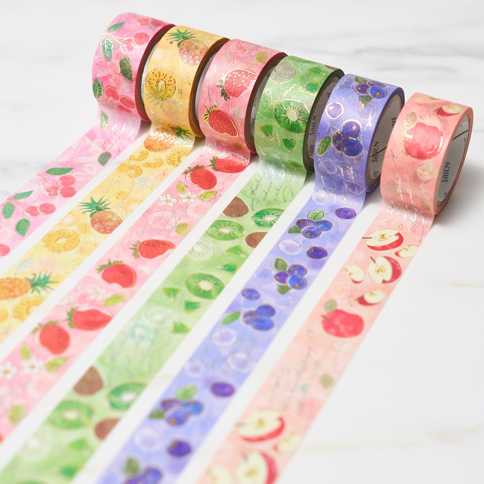 SAIEN Fruit Time Series Foil Masking Tape - Colorful Decorative Washi Tape for Scrapbooking, Journaling, Gift Wrapping & DIY Crafts