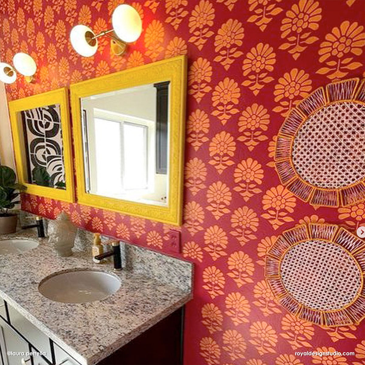 Jaipur Flower Garden Allover Wall Stencil - DIY Wall Painting Template for Home Decor, Nursery, Bedroom & Living Room Accent Walls