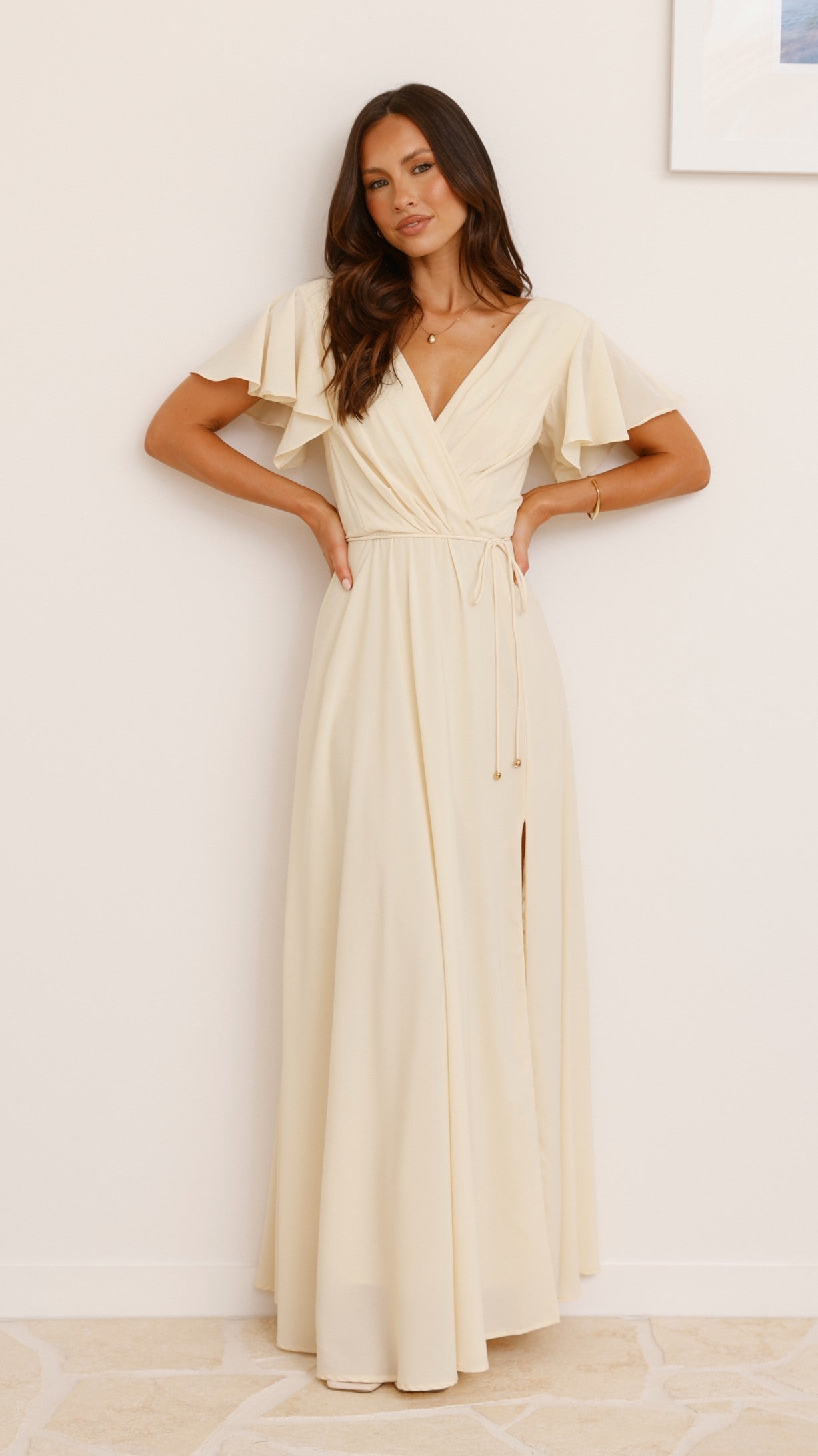 Charlize Women's Maxi Dress - Flowy Long Summer Dress in Yellow, Perfect for Beach Vacations, Parties & Casual Outings