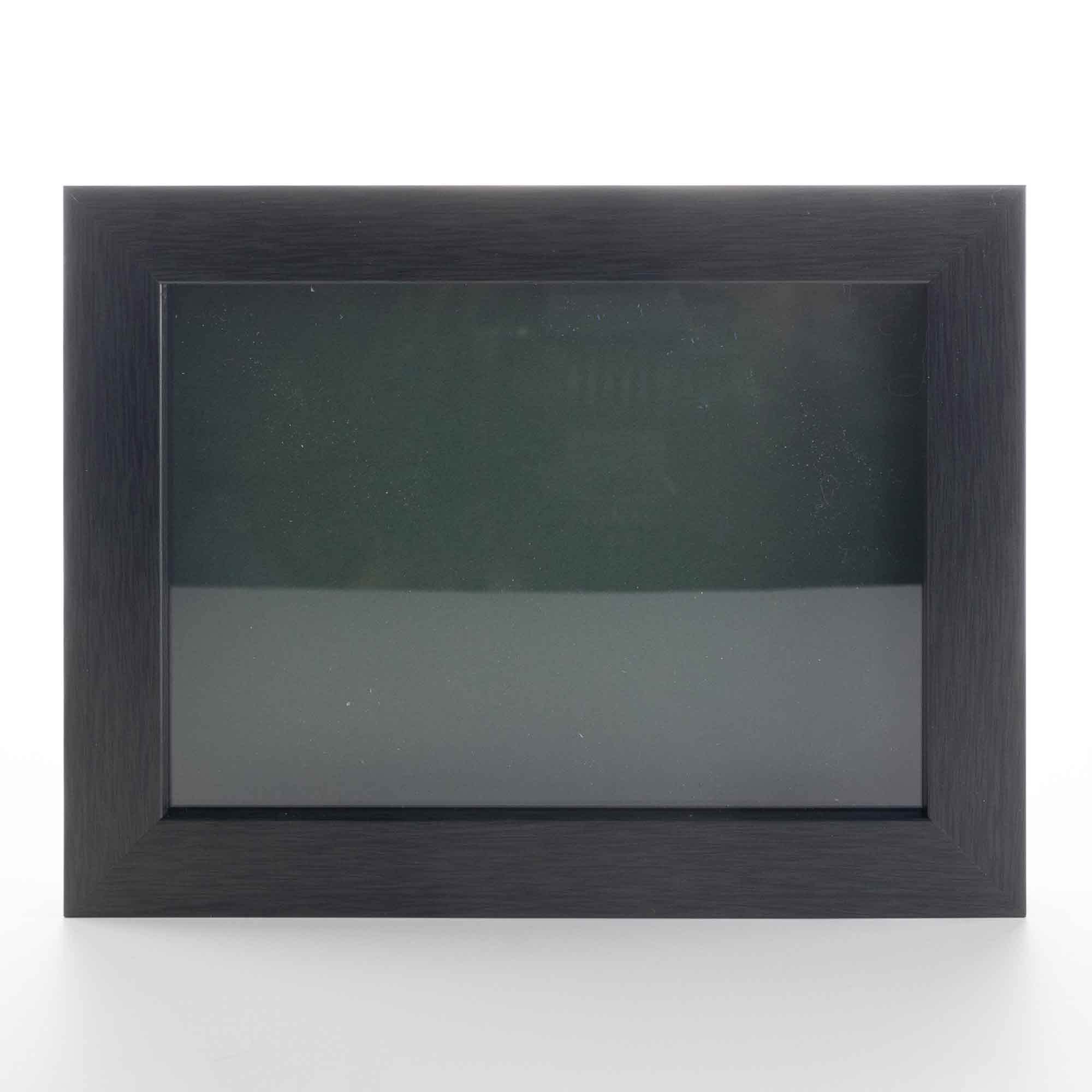 13x34 Charcoal Wood Shadow Box Display Frame with Green Acid-Free Backing & UV Protective Acrylic - 3/4