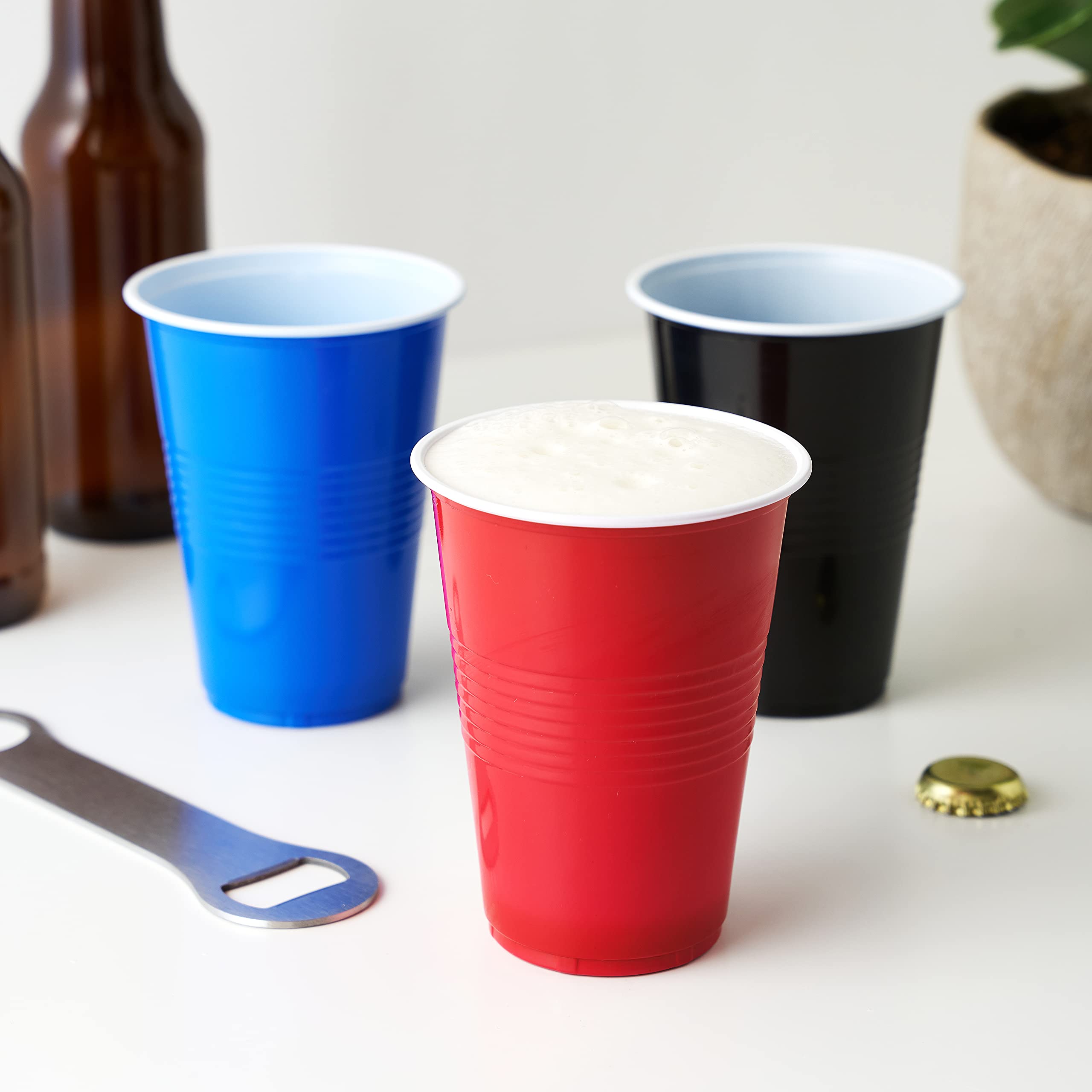 **50-Pack True Black 16oz Disposable Plastic Cups for Parties, Beer Pong, BBQs & Events - Heavy-Duty Drinking Cups for Soda, Cocktails & Beverages**