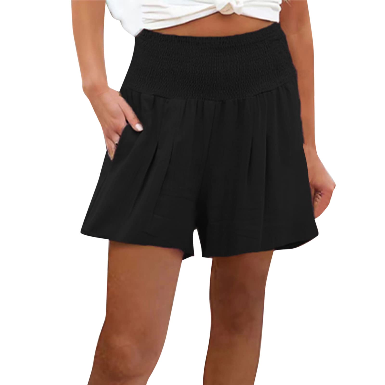 Women's Linen Shorts - Knee Length Drawstring Hiking Shorts with Pockets | Stylish Beach & Vacation Wear | Perfect for Jogging, Travel & Outdoor Activities