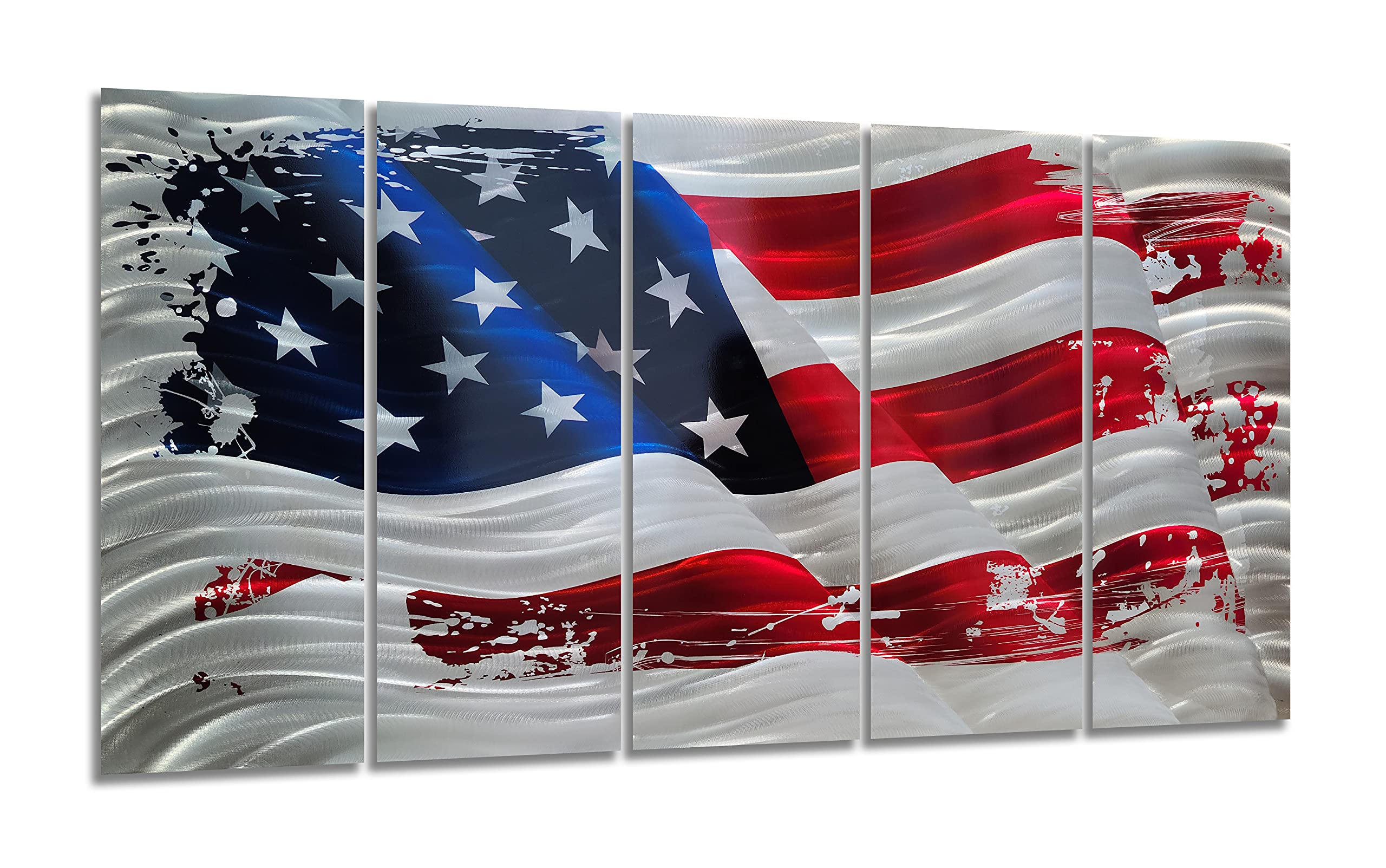 YHSKY ARTS 5-Piece American Flag Metal Wall Art - Handcrafted 3D Aluminum Wall Sculpture for Home & Office Decor - Patriotic Wall Art for Living Room, Bedroom, Office (Perfect for 4th of July, Memorial Day & Veterans Day Decorations)