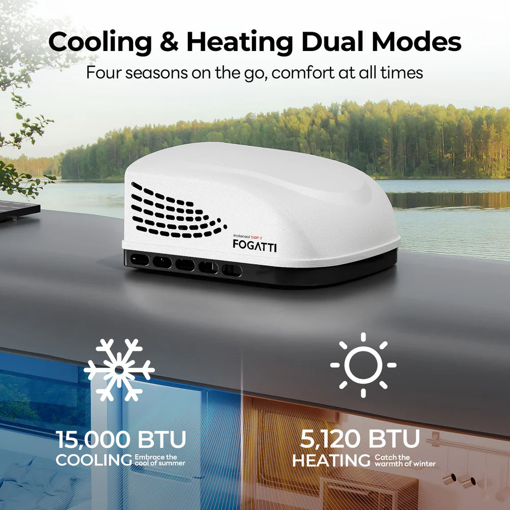 Fogatti InstaCool 150P II RV Rooftop Air Conditioner - 15,000 BTU 115V with Heating & Cooling - Non-Ducted for RVs, Campers & Tiny Homes - Perfect for Summer Travel & Off-Grid Living