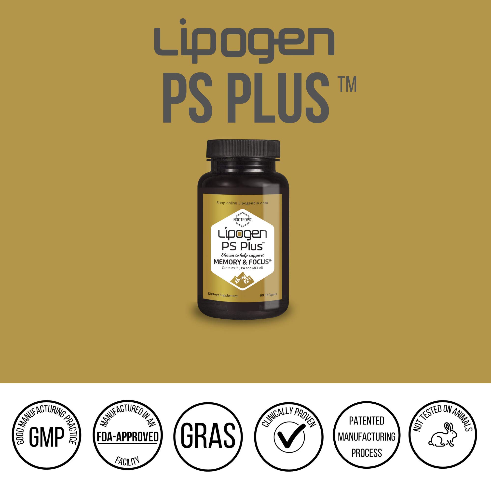 Premium PS Plus Senior Brain Supplements for Memory & Focus - 180 Softgels (3-Months Supply) - Nootropic Phosphatidylserine Brain Booster for Cognitive Health & Mental Clarity - Ideal for Seniors & Adults Seeking Better Focus & Memory Support