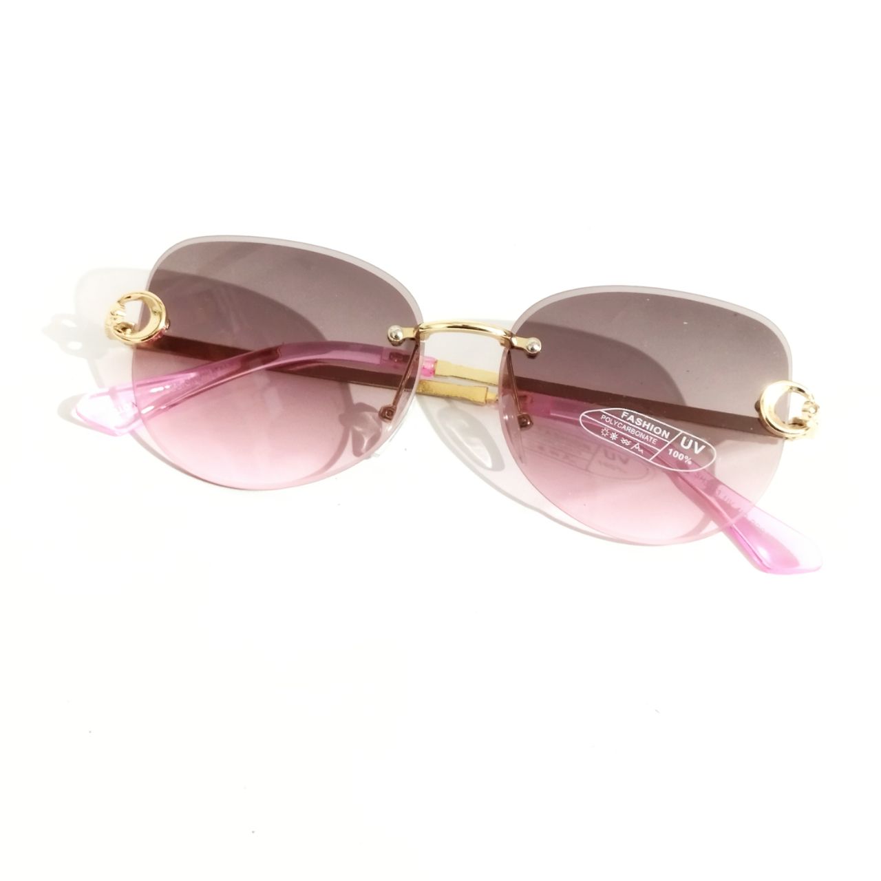 Stylish Purple Pink Rimless Sunglasses for Women - Trendy UV Protection Shades for Beach, Driving & Outdoor Activities
