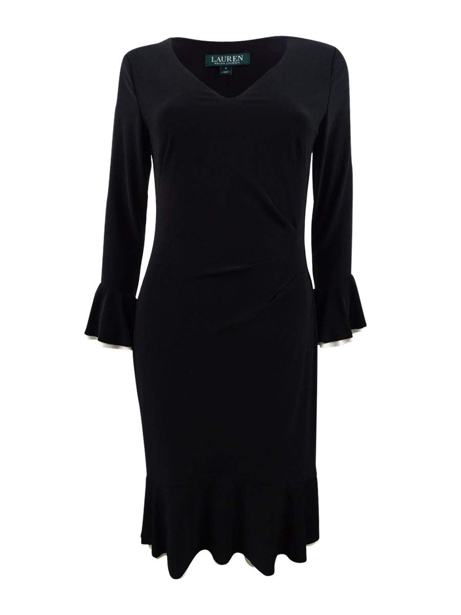 Ralph Lauren Women's Contrast Ruched Dress - Elegant Slim Fit Cocktail Party & Evening Wear for Women