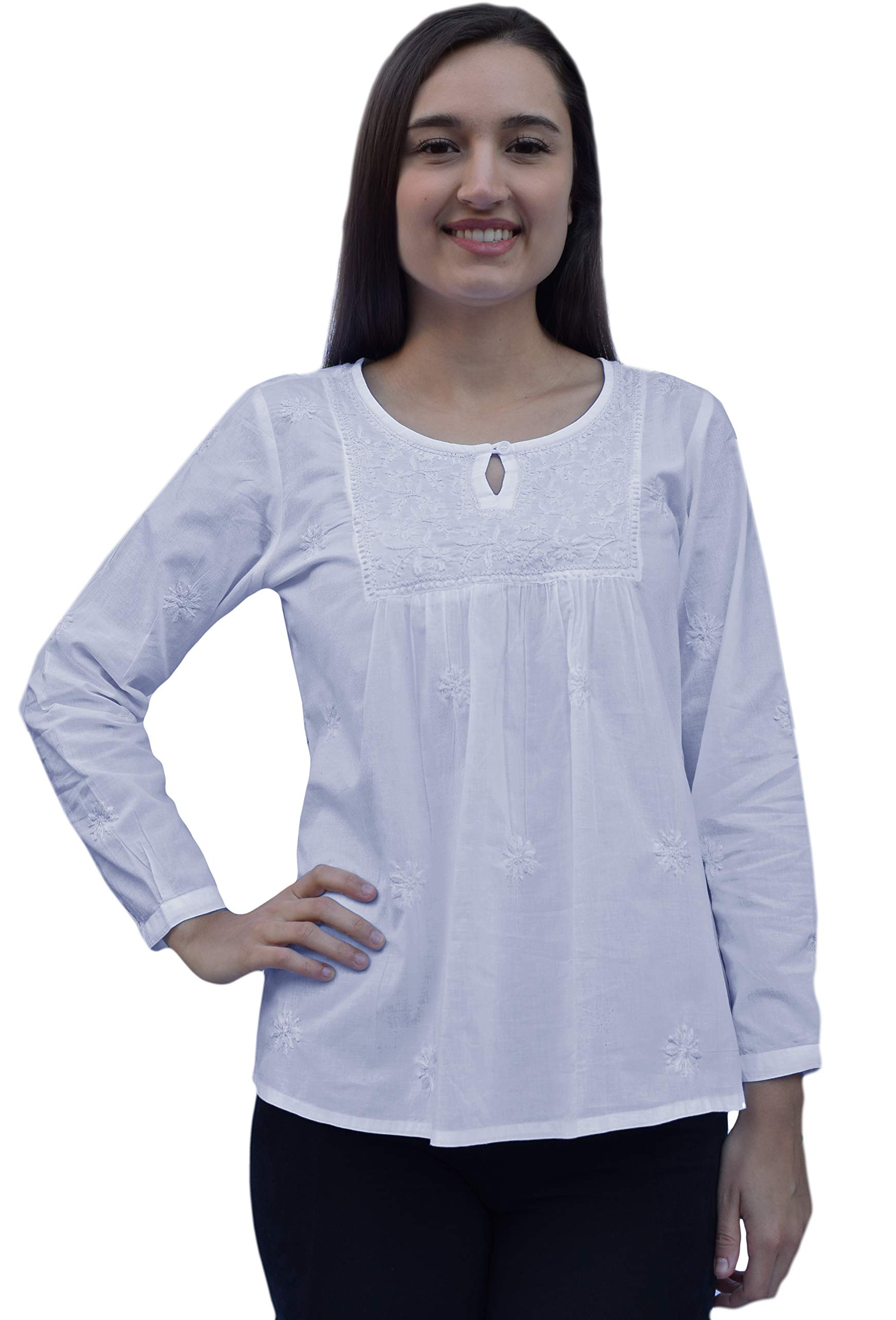 Ayurvastram Pure Cotton Hand Embroidered Boho Peasant Blouse Top Tunic for Women | Floral Embroidered Casual Tunic | Perfect for Festivals, Vacations & Boho Chic Outfits