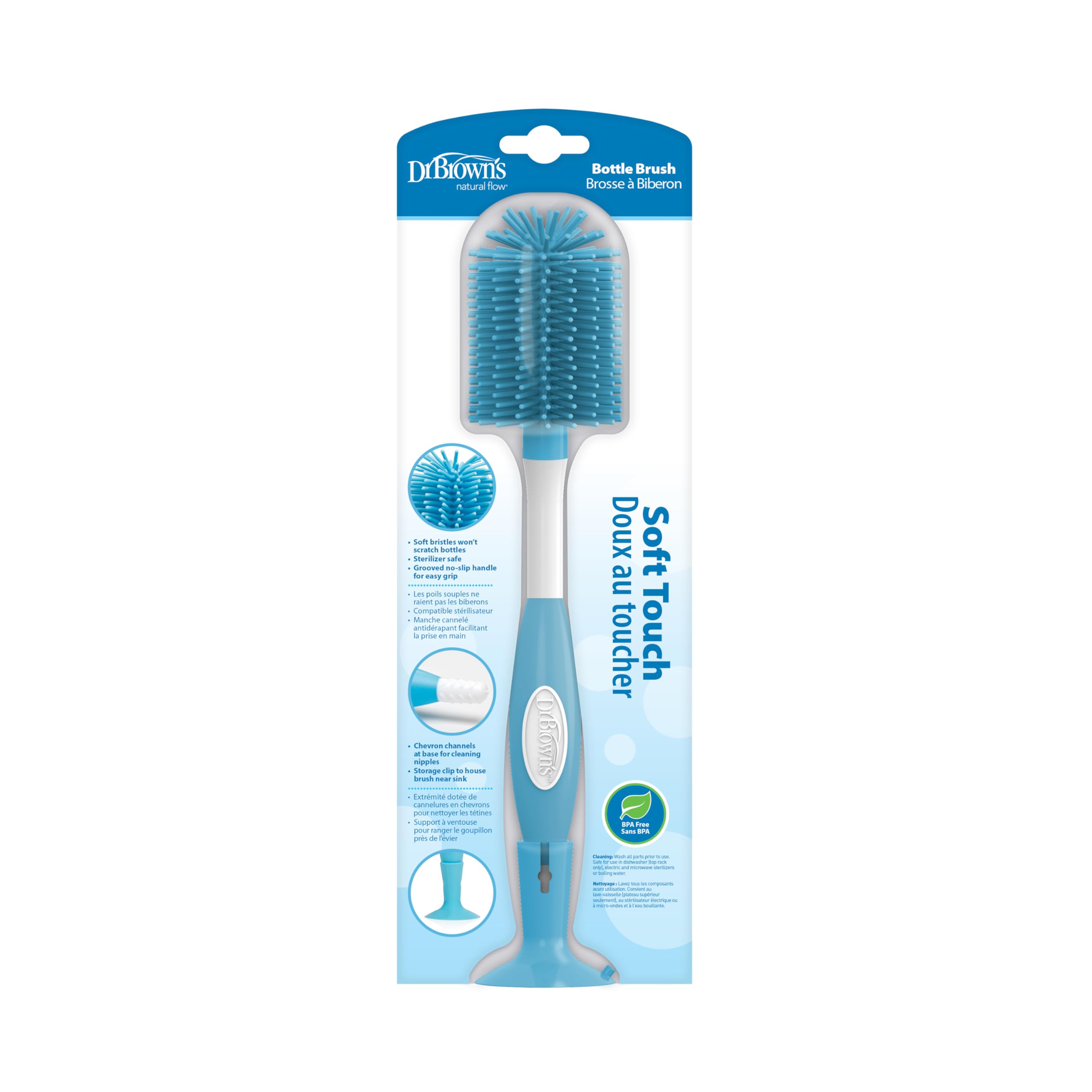 Dr. Brown's 960 Microwave Steam Sterilizer Bags & Soft Touch Bottle Brush Set - Blue | Baby Bottle Cleaning & Sterilizing Kit for Breastfeeding, Travel & Daycare Use
