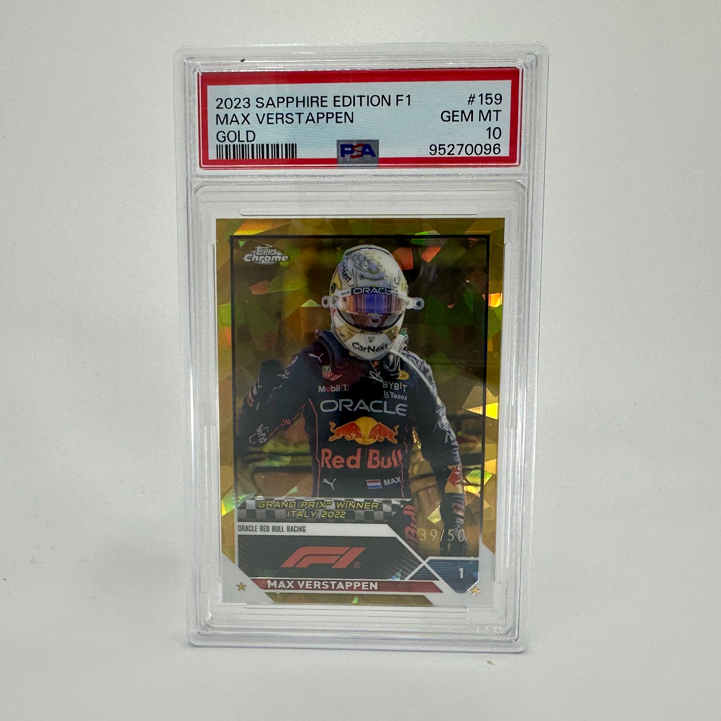 2023 Topps Chrome Max Verstappen #159 PSA 10 Sapphire Gold 39/50 - Rare Racing Collectible for F1 Fans & Sports Memorabilia Enthusiasts