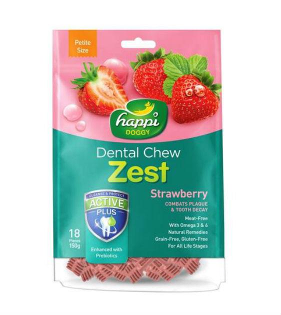 Happi Skippi ZEST Petite Dental Dog Chews - Strawberry Flavor | Small Dog Teeth Cleaning Treats | Perfect for Puppies & Toy Breeds | Reduce Plaque & Freshen Breath | Great for Training Rewards & Dental Care