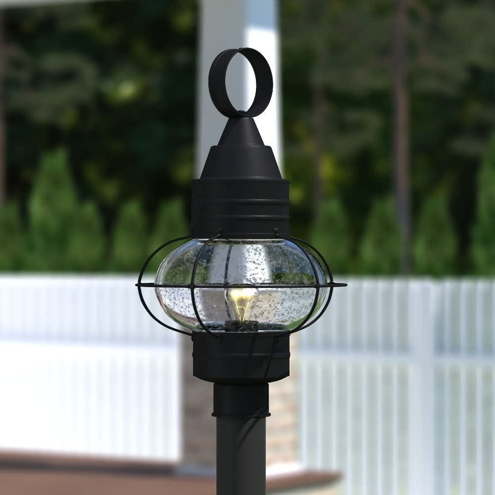 VAXCEL Chatham 1-Light Black Coastal Outdoor Post Light with Clear Glass Globe - Perfect for Porch, Patio, Garden, and Driveway Lighting