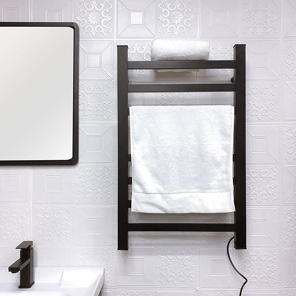 Electric Heated Towel Rack for Bathroom - 130W Wall Mounted & Plug-in Aluminum Drying Rack with Built-in Thermostat | Perfect for Warming Towels, Robes & Bathroom Essentials | Easy Installation for Modern Home & Spa Experience