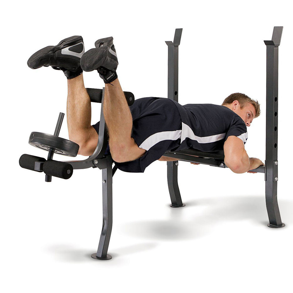 Marcy Diamond Elite MD 2082W Standard Weight Bench with 100lb Weight Set - Home Gym Equipment for Strength Training & Fitness Workouts