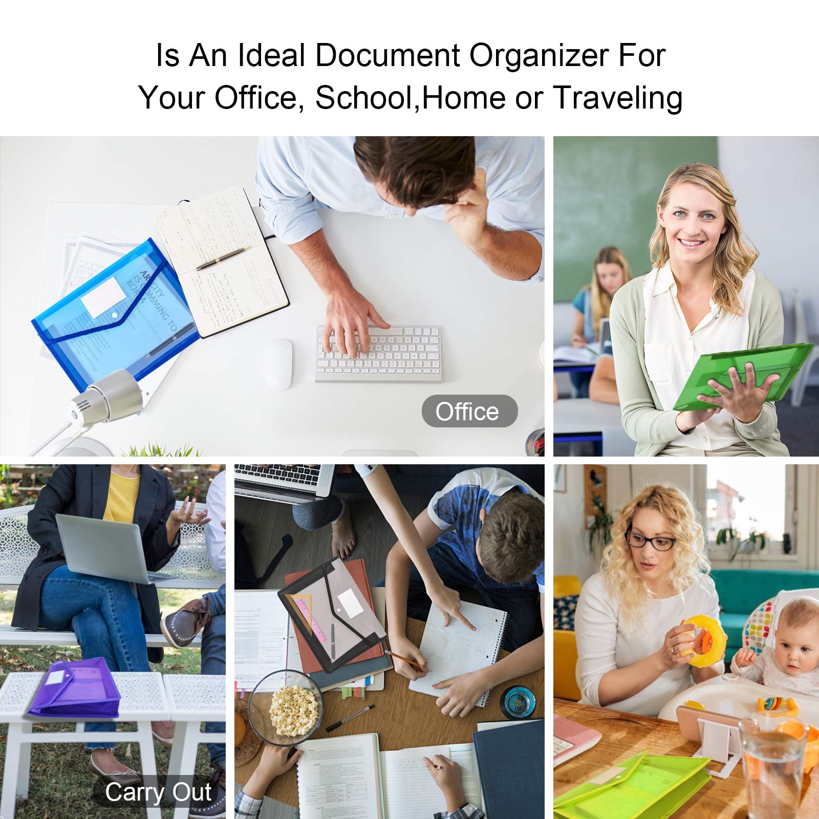 A4 Plastic Expanding File Folder - Waterproof Poly Envelope with Snap Closure & Label Pocket | Document Organizer for Office, School & Home Storage | Perfect for Bills, Receipts & Important Papers