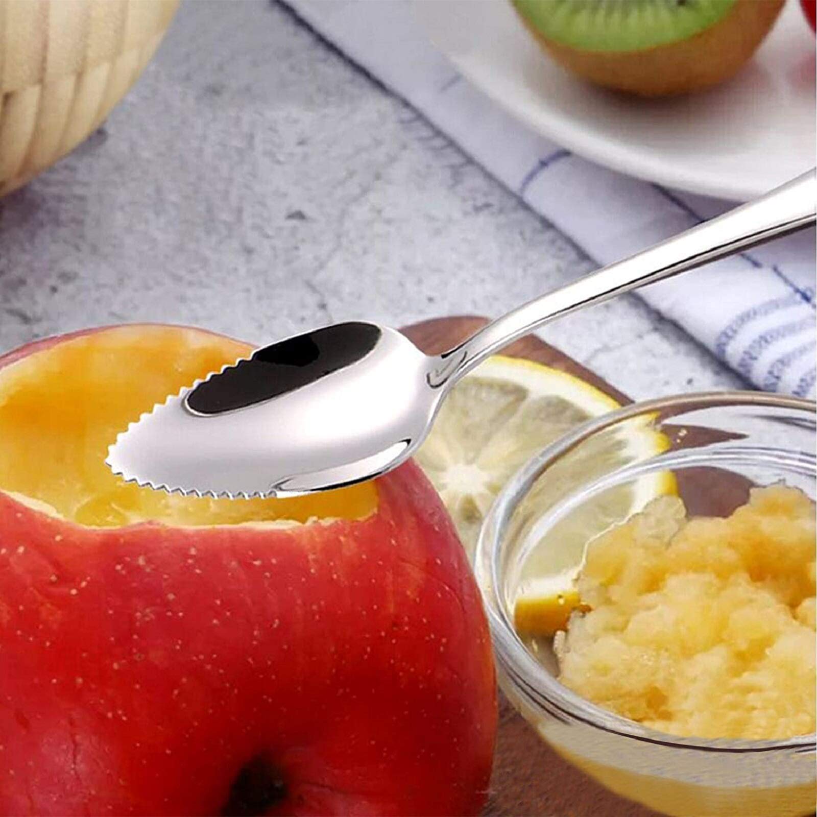2-Pack Stainless Steel Grapefruit Spoons with Serrated Edge - Perfect for Cutting, Scooping, and Serving Fruits Like Grapefruit, Apples, and More - Ideal for Baby Food, Kitchen, and Dining Use (Silver)