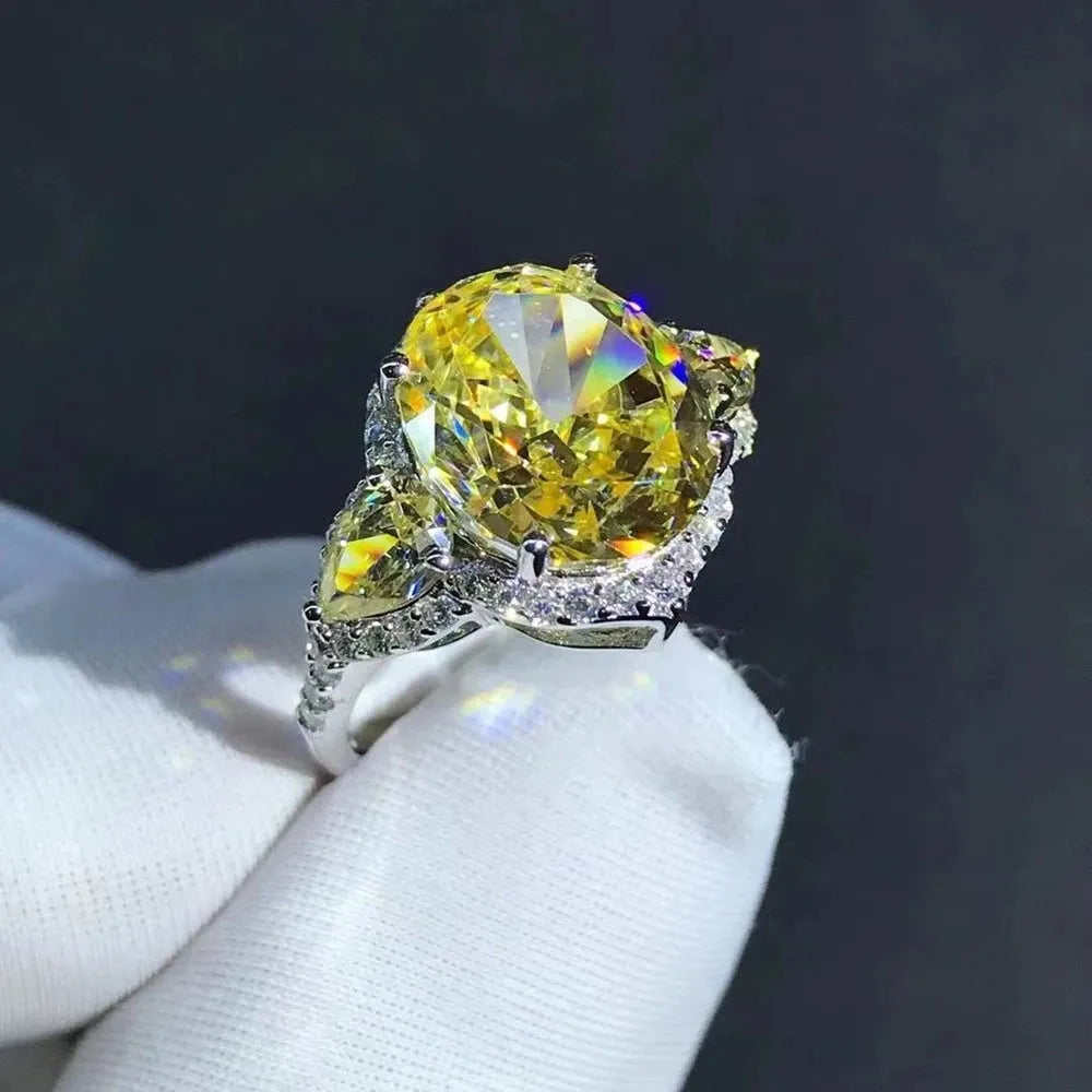 WUIHA Classic 925 Sterling Silver Oval 3EX 5CT VVS Yellow Moissanite Engagement Ring for Women - Wedding, Proposal, Anniversary Gift - Fine Jewelry for Brides & Couples