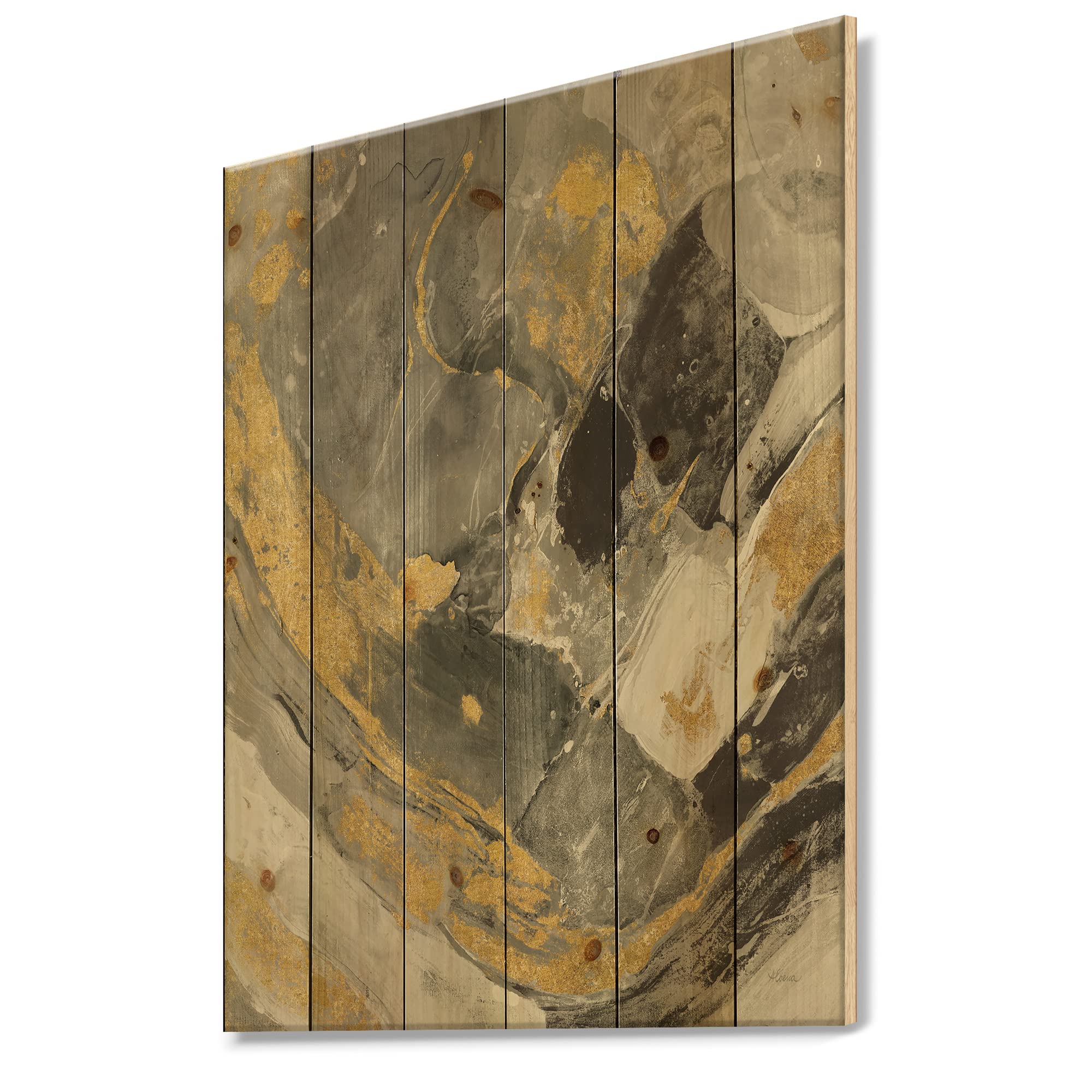 DesignQ Modern & Contemporary Wood Wall Art - Marble Gold & Black Abstract Wood Panels Printed on Natural Pine - Large Wood Wall Decor for Living Room, Bedroom, Office