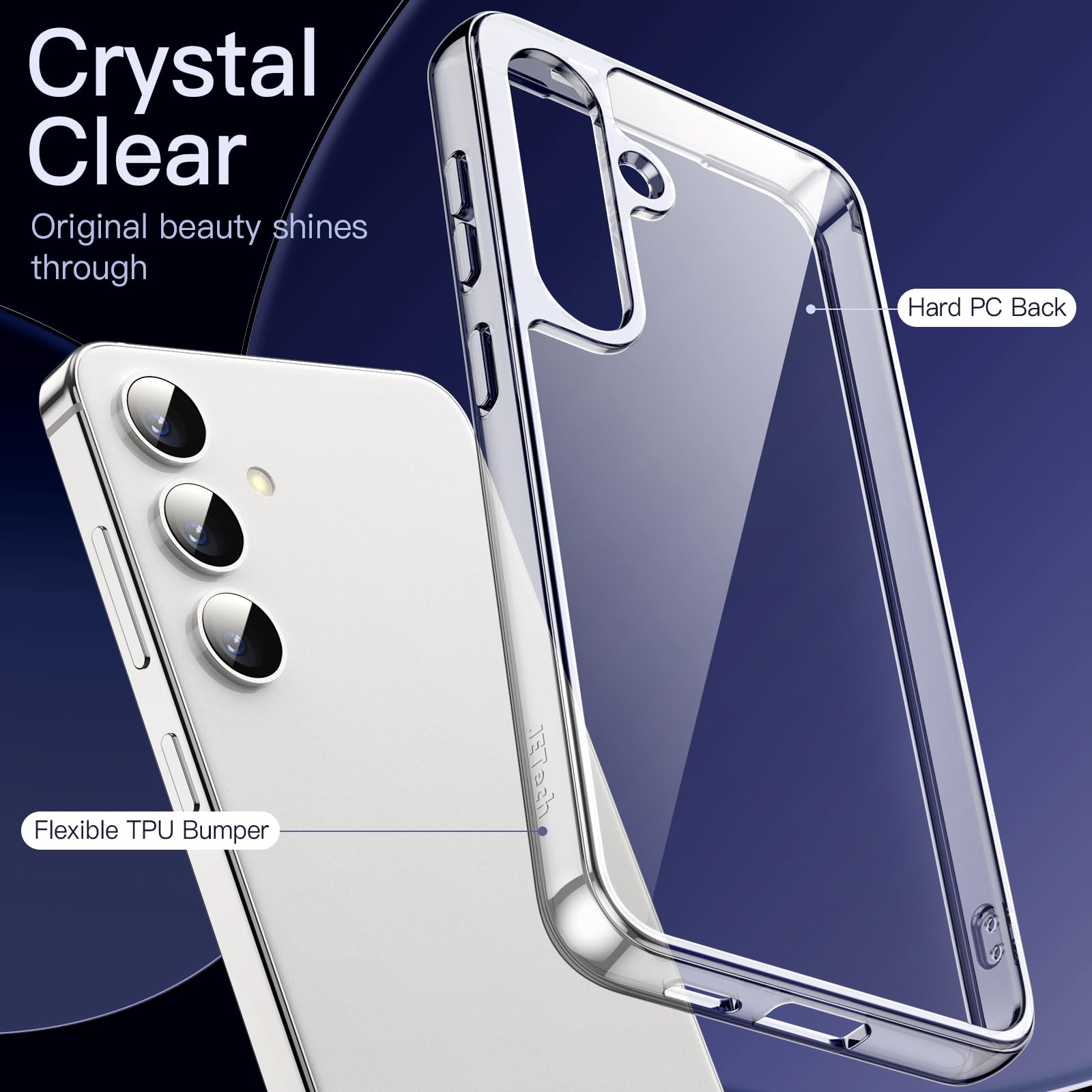 JETech 5-in-1 Protective Case for Samsung Galaxy S24+ 5G - Clear Shockproof Bumper Cover with 2-Pack Tempered Glass Screen Protector & Camera Lens Protector | Non-Yellowing, Durable Protection for Work, Travel & Outdoor Activities