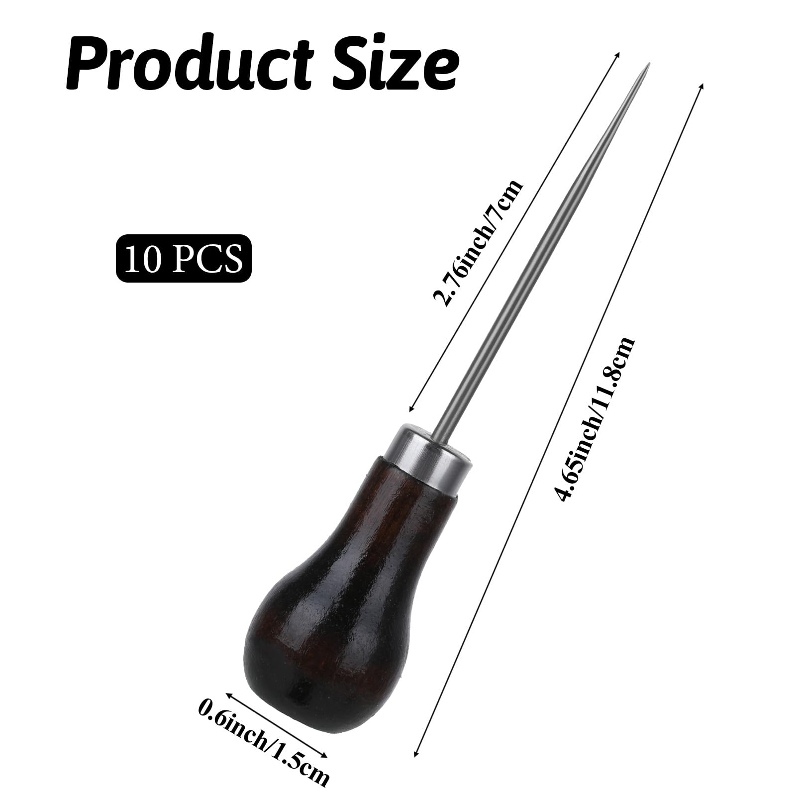 10 Pcs Wooden Handle Scratch Awl Set - Gourd Shape Leather Punching Tool for DIY Crafting, Leatherworking, Cloth Pouch Making & Hole Punching - Perfect for Handmade Leather Goods, Sewing Projects & DIY Repair Tools