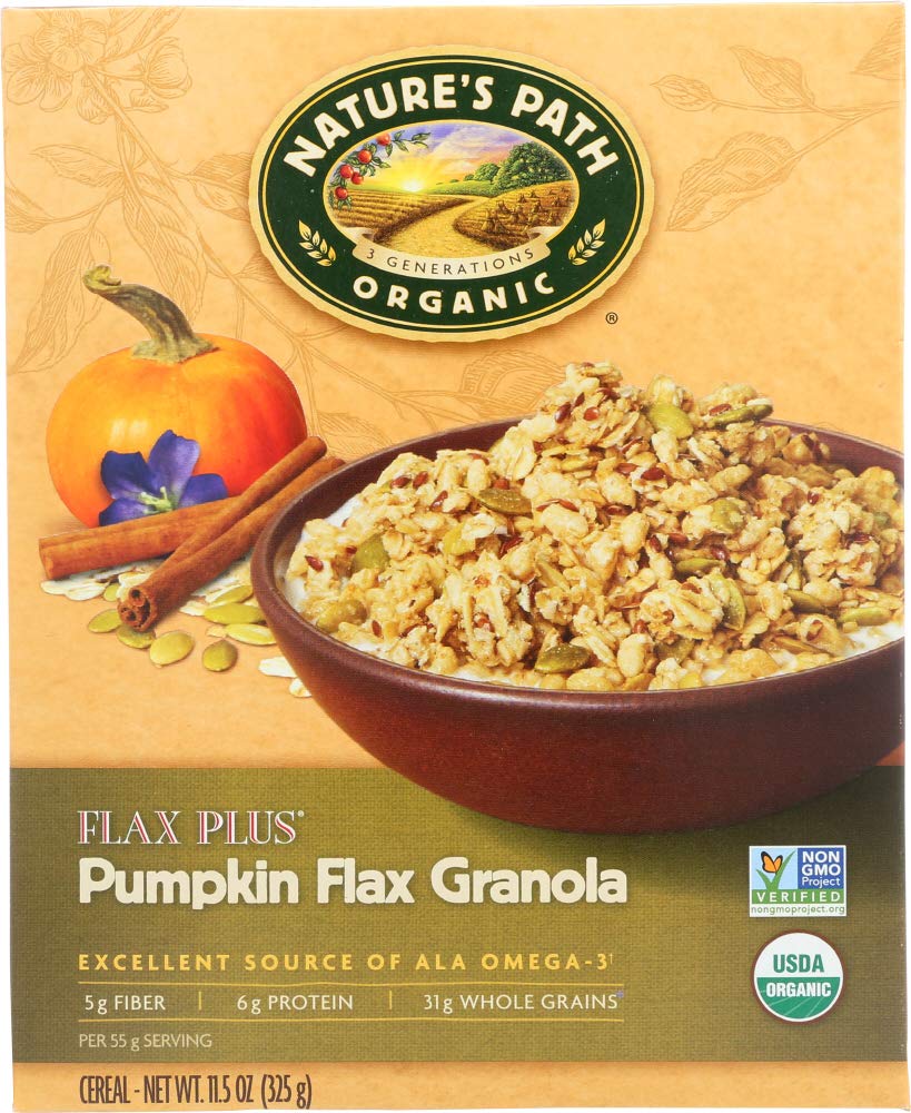 Organic Flax & Pumpkin Granola Cereal - 11.5oz (Pack of 4) | Non-GMO, Gluten-Free Breakfast Cereal | Perfect for Smoothie Bowls, Yogurt Toppings & Healthy Snacking