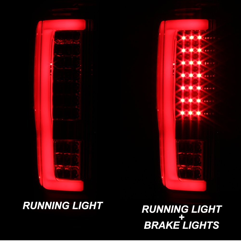 AKKON Full LED Tube Tail Lights for 2017-2019 Ford F250 F350 Super Duty - Chrome Housing with Red Clear Lens - Enhanced Visibility & Style for Night Driving & Off-Road Adventures