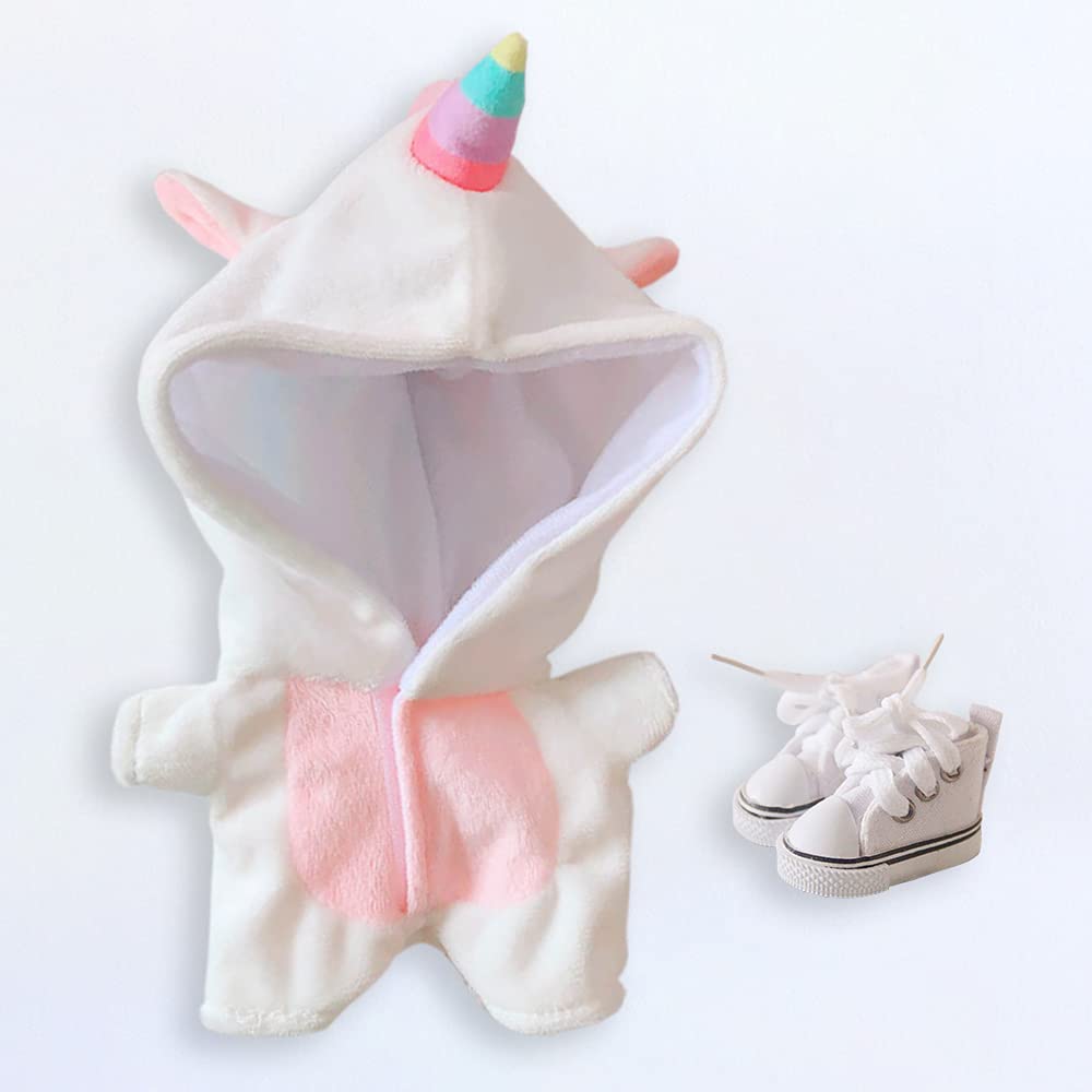 Niannyyhouse 20cm (7.8in) Unicorn Plush Doll Clothes Set - Soft Onesie & Shoe 2-Piece Pajama Outfit in White | Perfect for Stuffed Animal Dress Up, Collectible Display & Gift Giving