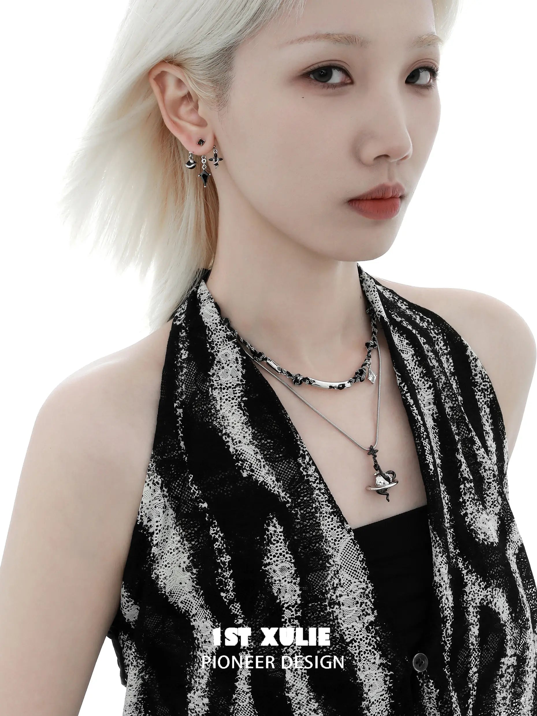 18k Platinum Plated Snake Bite Serpent Link Pendant Necklace - White & Black Entwined Design for Gothic Jewelry Lovers | Perfect for Halloween, Dark Fashion & Statement Accessories