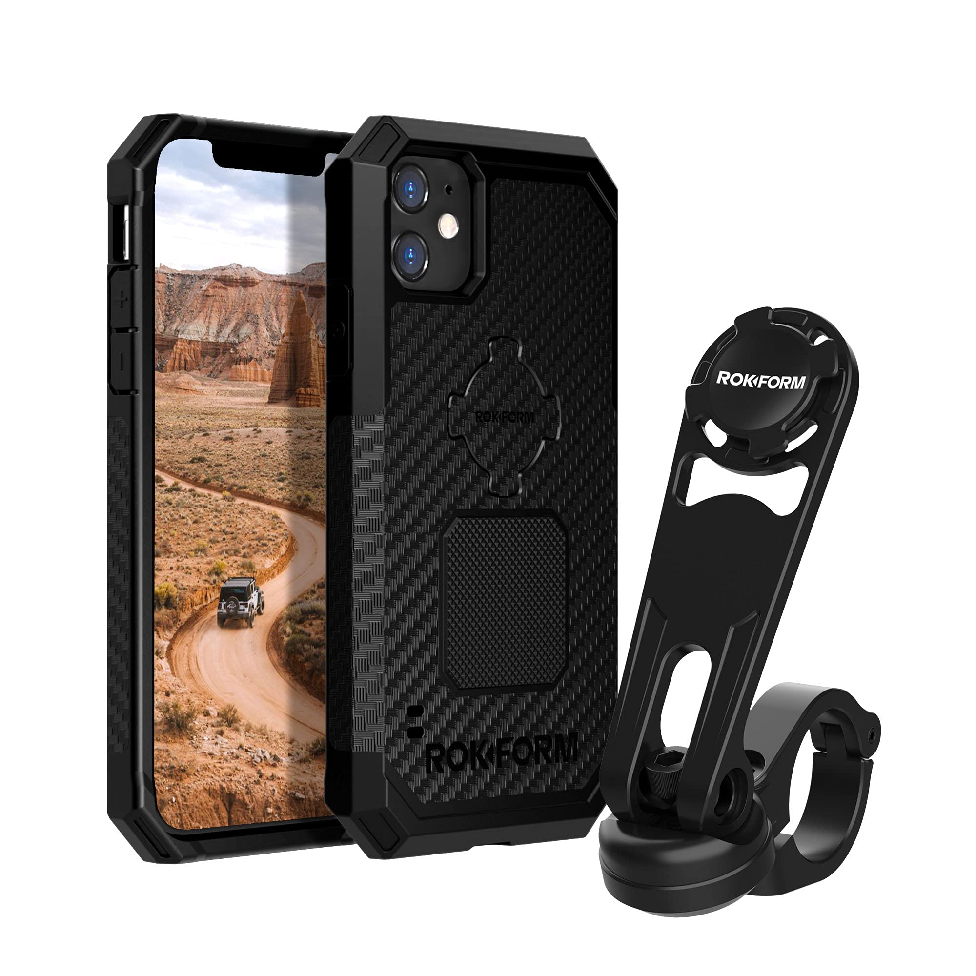 Rokform Rugged iPhone 11 Case with Motorcycle Handlebar Mount - Shockproof Protective Cover for Outdoor Adventures, Biking & Motorcycle Riding