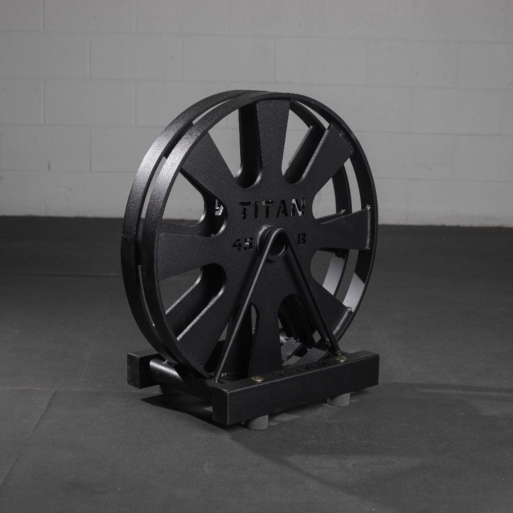 Titan Fitness Horizontal Wagon Wheel Storage Rack - Heavy Duty Freestanding Floor Organizer for 2 Wagon Wheels - Perfect for Home Gym Equipment Storage and CrossFit Training Accessories