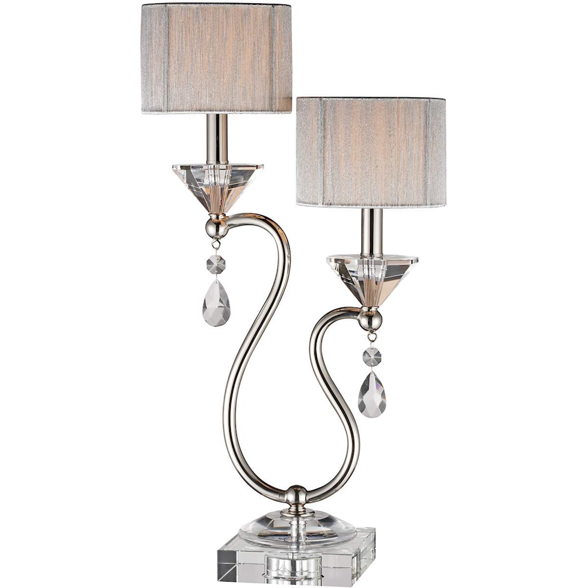 Modern Table Lamps - Set of 2 Polished Nickel Crystal Metal Light Fixtures, 6