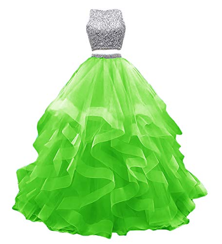 KaBuNi 2 Piece Prom Dress Long Beaded Quinceanera Gown - Elegant Layered Ruffle Tulle Sweet 16 Ball Gown for Formal Dances, Weddings & Special Occasions