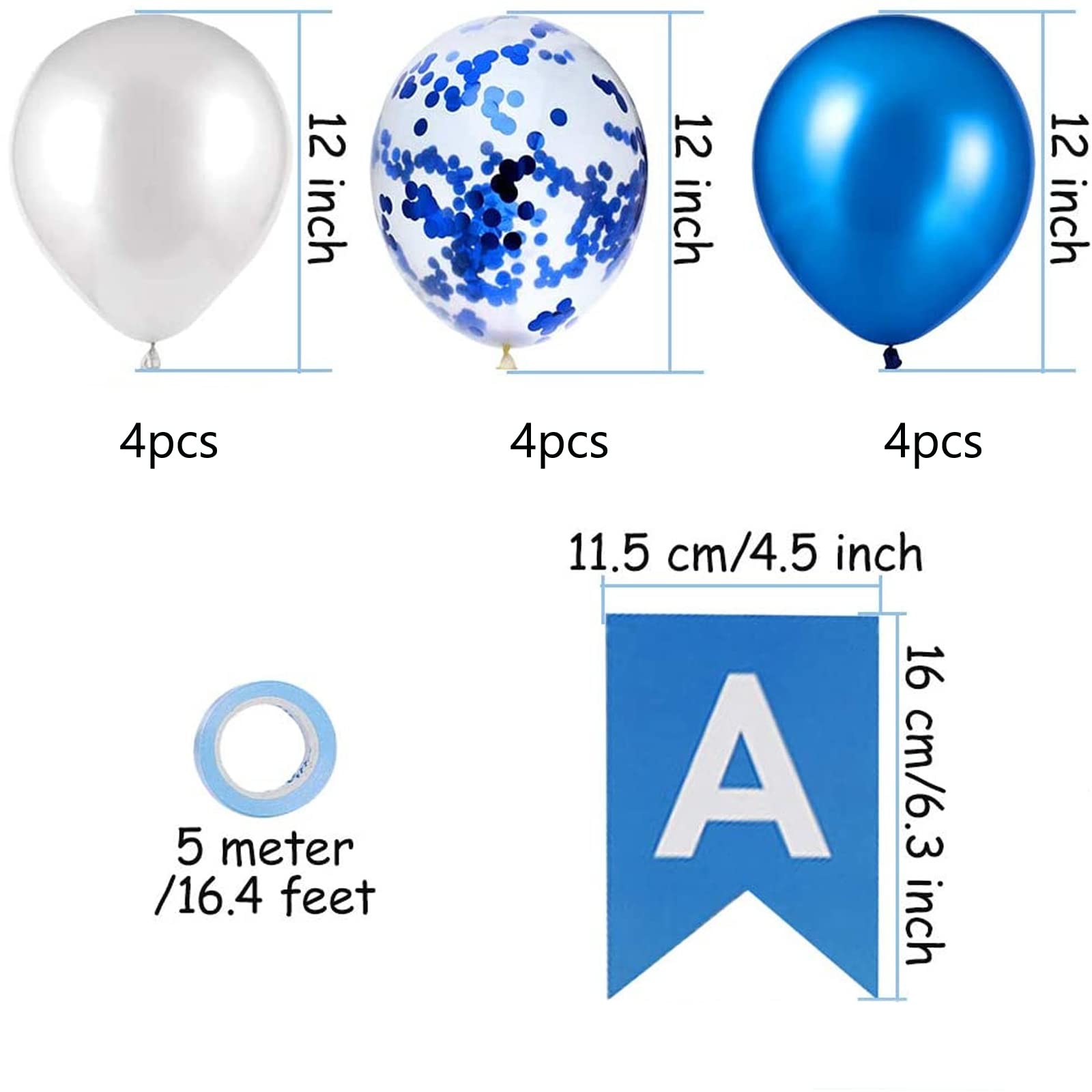 Happy Birthday Banner - Black Gold Silver Party Decorations, 12 Inch Bunting Banners & Balloons for Birthday Party Decor (Blue) | Perfect for Indoor/Outdoor Celebrations, Baby Showers & Anniversary Parties