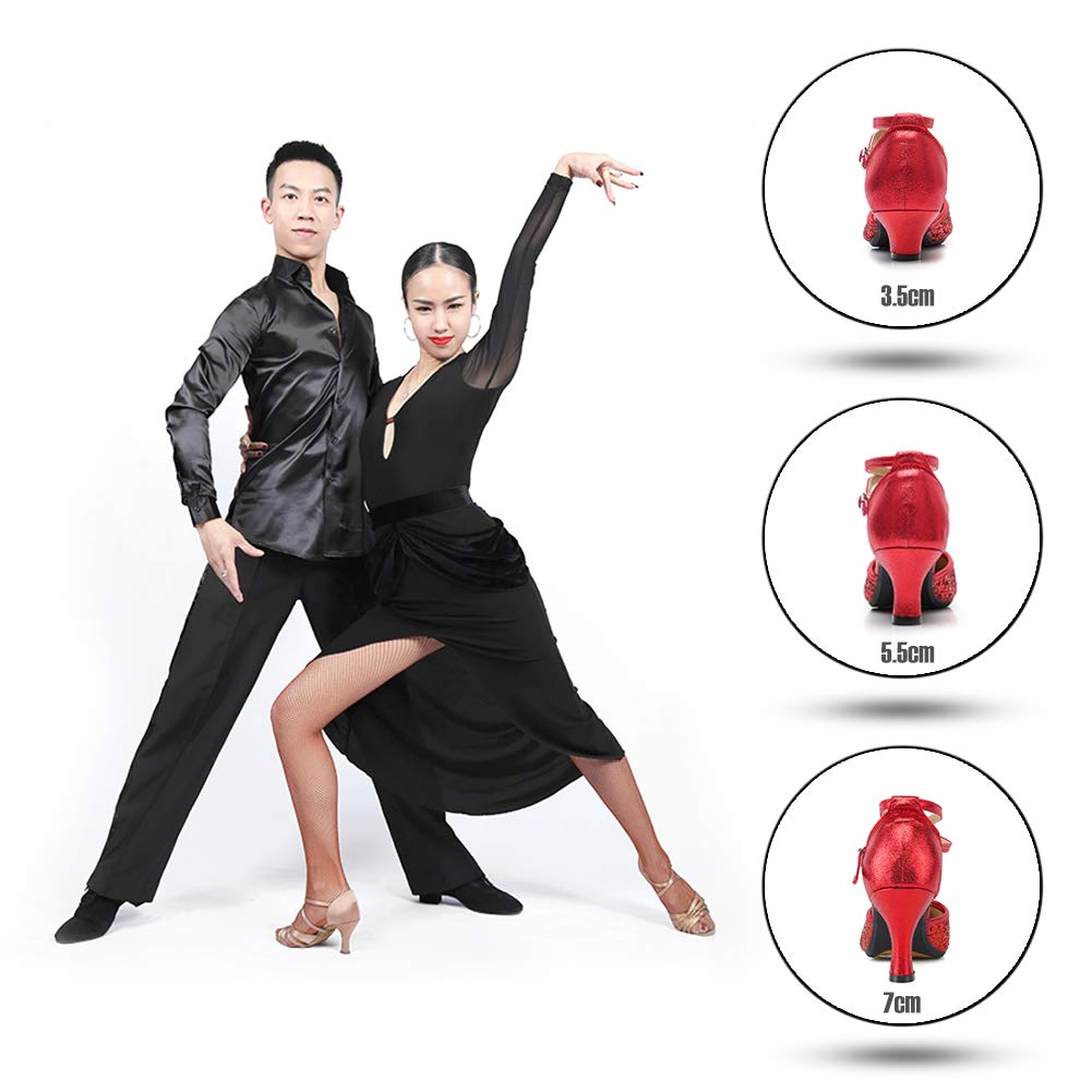 SWDZM Sparkling Women's Latin Dance Shoes - Closed Toe Ballroom Salsa Heels for Women | Professional Dance Shoes for Latin, Salsa, Tango & Social Dancing | Perfect for Performances, Weddings & Parties