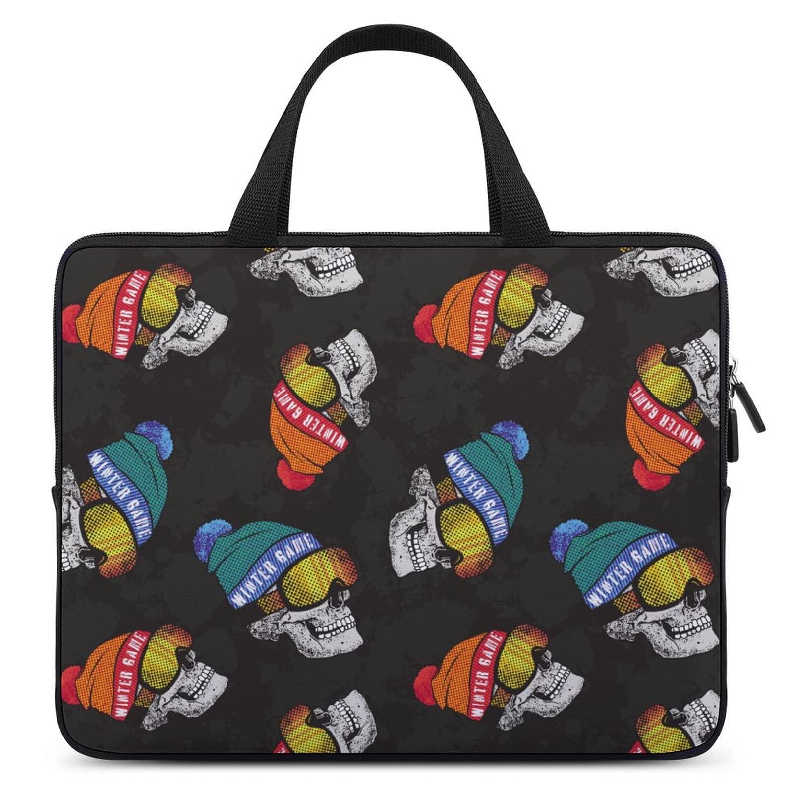 Skull Print Ready to Ride Ski Laptop Bag - 15.6 Inch Waterproof Laptop Case Sleeve with Shoulder Strap - Durable Work & Travel Laptop Briefcase for Commuting, Business Trips & Outdoor Adventures