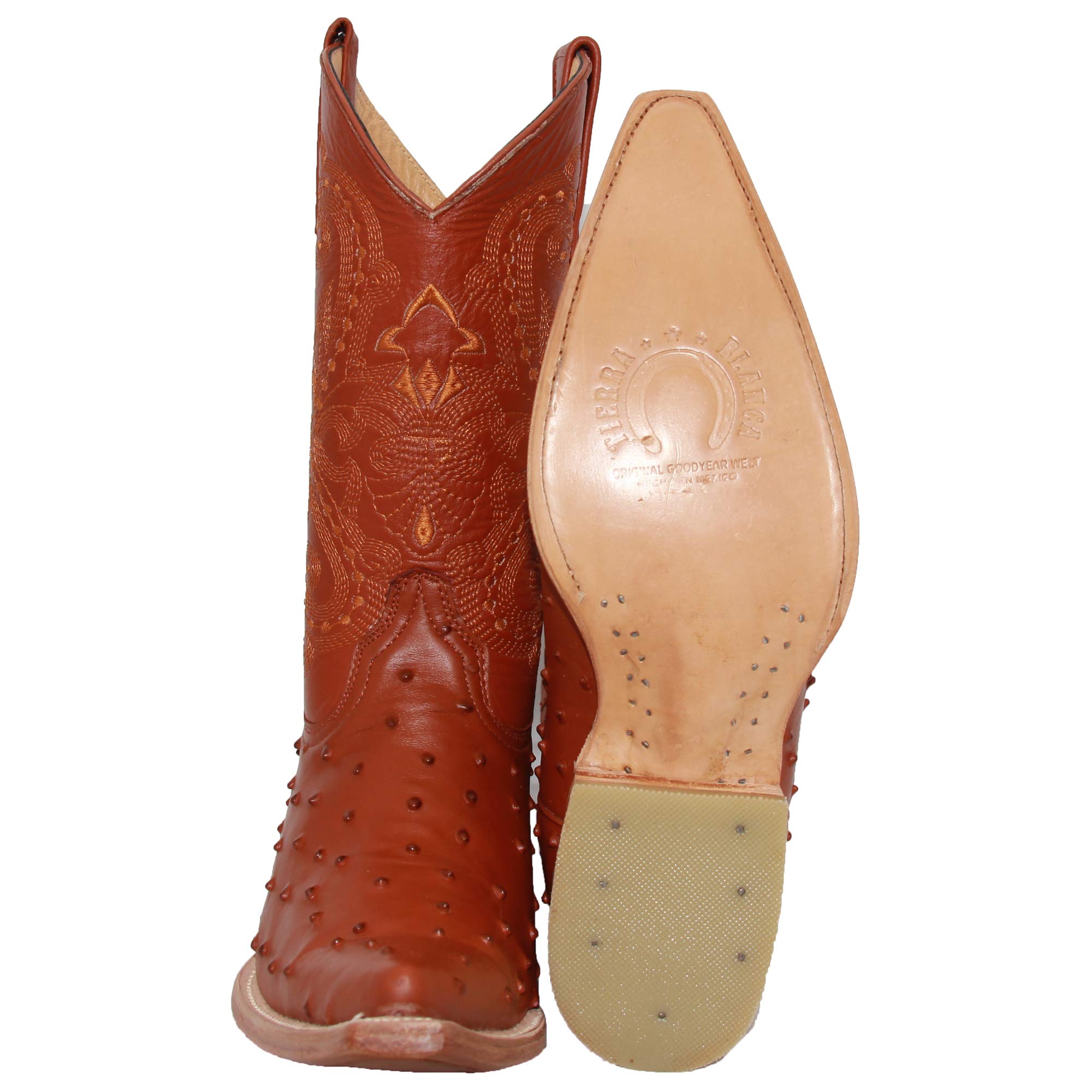 Men's Genuine Leather Cowboy Boots with Embossed Ostrich Quill Print - Western Style Riding Boots for Country Music Festivals & Rodeo Events