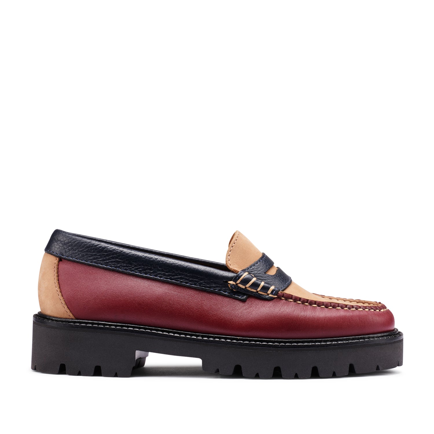 G.H. Bass Women's Whitney Tricolor Super Lug Weejun Loafers in Wine - Comfortable Slip-On Shoes for Work, Casual Outfits & Everyday Wear