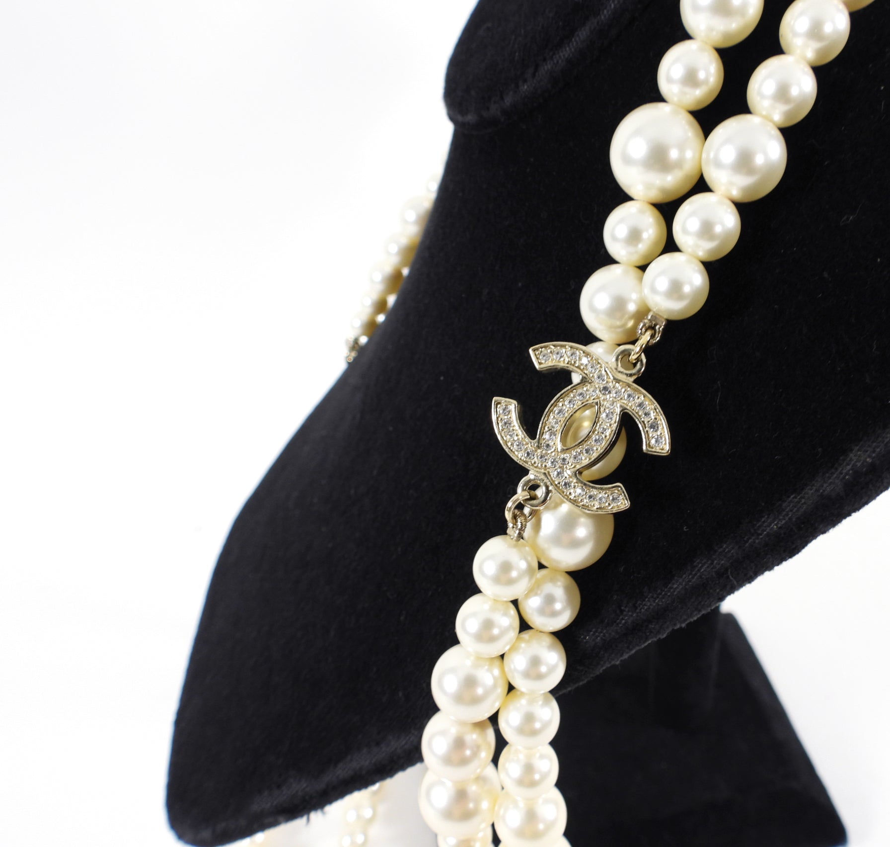 Chanel 12P Pearl Double Strand Necklace with Crystal CC Stations - Luxury Pearl Jewelry for Women, Elegant Evening Wear & Special Occasion Gift