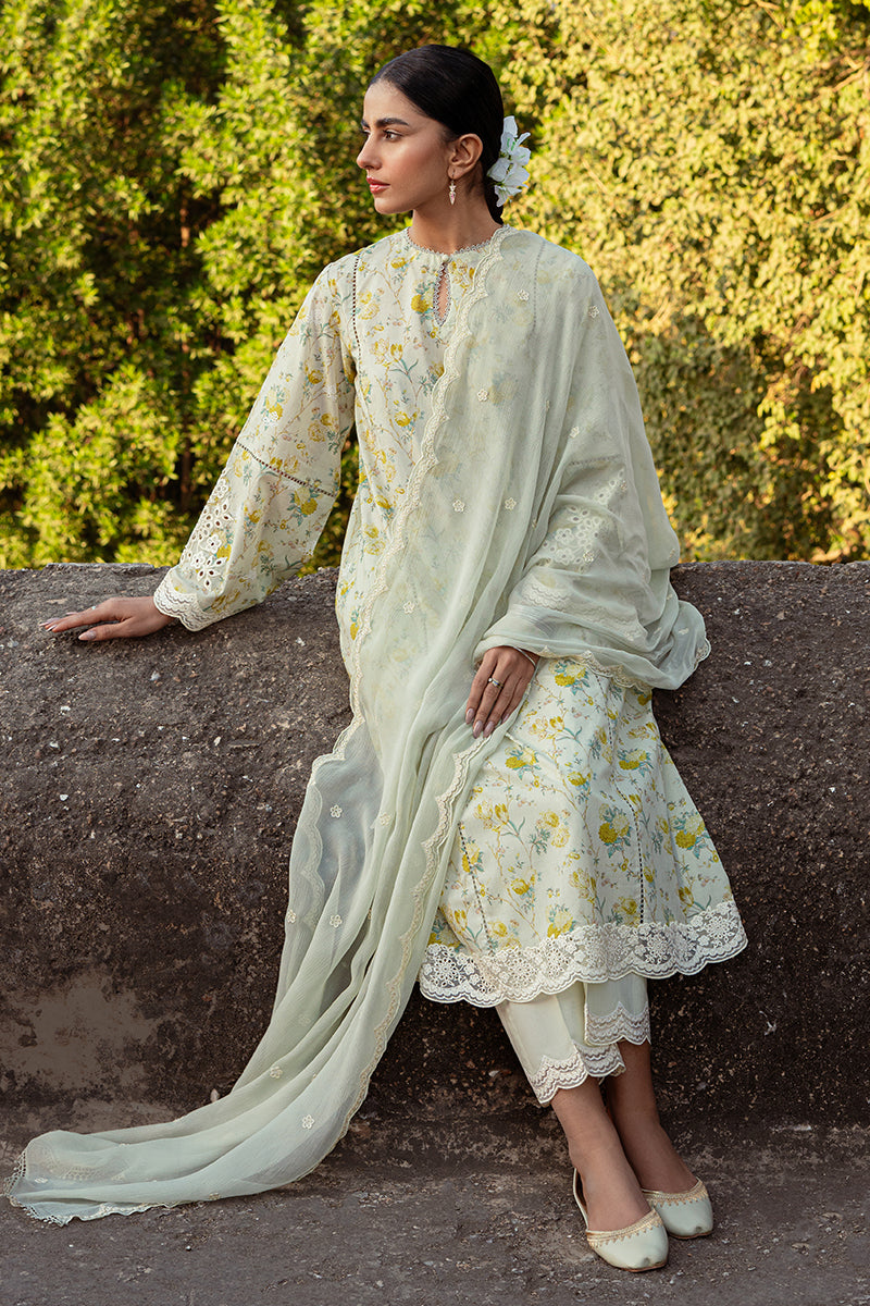 Lime Primrose 3-Piece Lawn Printed Suit for Women - Floral Summer Outfit - Perfect for Casual Wear, Parties & Weddings