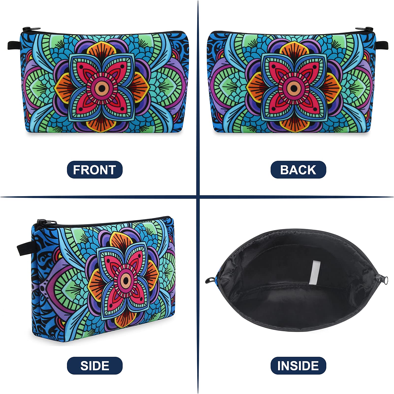 **MAGEFY Small Makeup Bag for Women - Waterproof Travel Cosmetic Pouch with Zipper, Portable Multifunctional Organizer (Dark Blue Floral, 1 Pack) - Perfect for Travel, Gym & Daily Essentials**