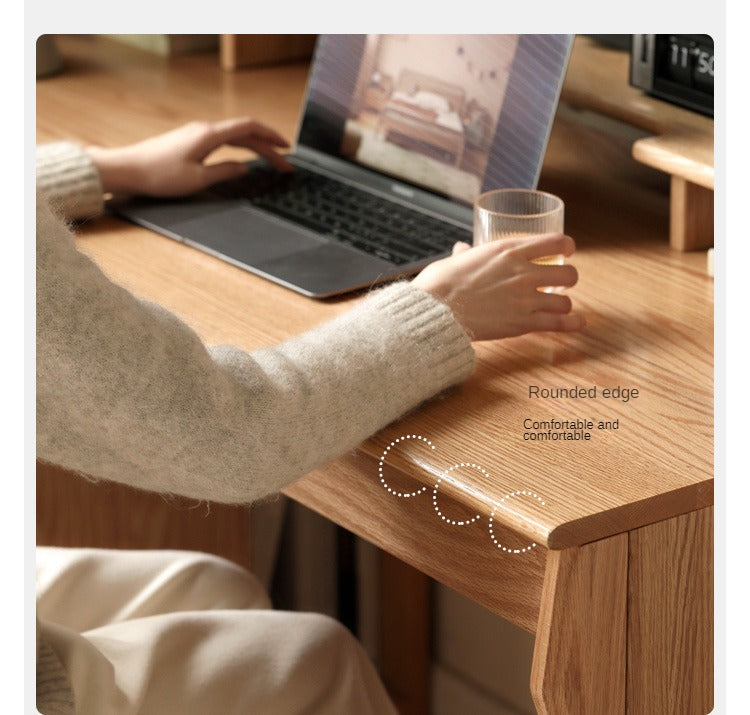 Solid Oak & Cherry Wood Desk Bookshelf with Warm LED Lighting - Perfect for Home Office, Study Room, and Library Organization