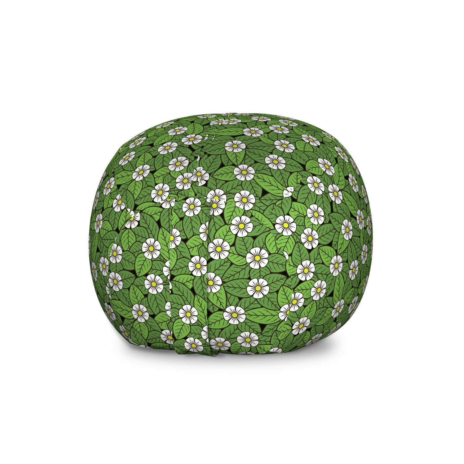 Ambesonne Floral Storage Toy Bag Chair - Large Washable Stuffed Animal Organizer with Blooming White Flowers & Leaves Design in Fern Green & White | Perfect for Kids' Room, Nursery, Playroom & Home Organization