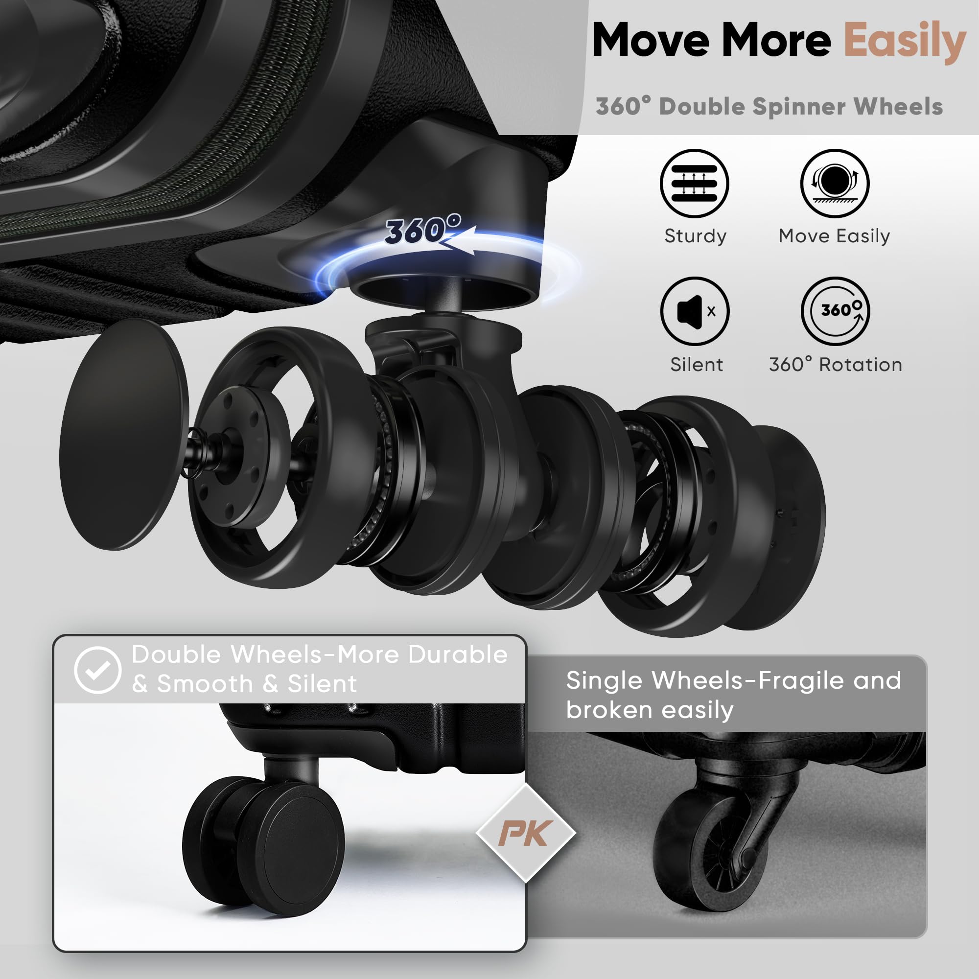 SHOWKOO 3-Piece Hardside Luggage Set - 100% Polycarbonate Ultra Durable Expandable Suitcases with TSA Lock & 360° Spinner Wheels (20in, 24in, 28in, Black) - Perfect for International Travel, Family Vacations & Business Trips