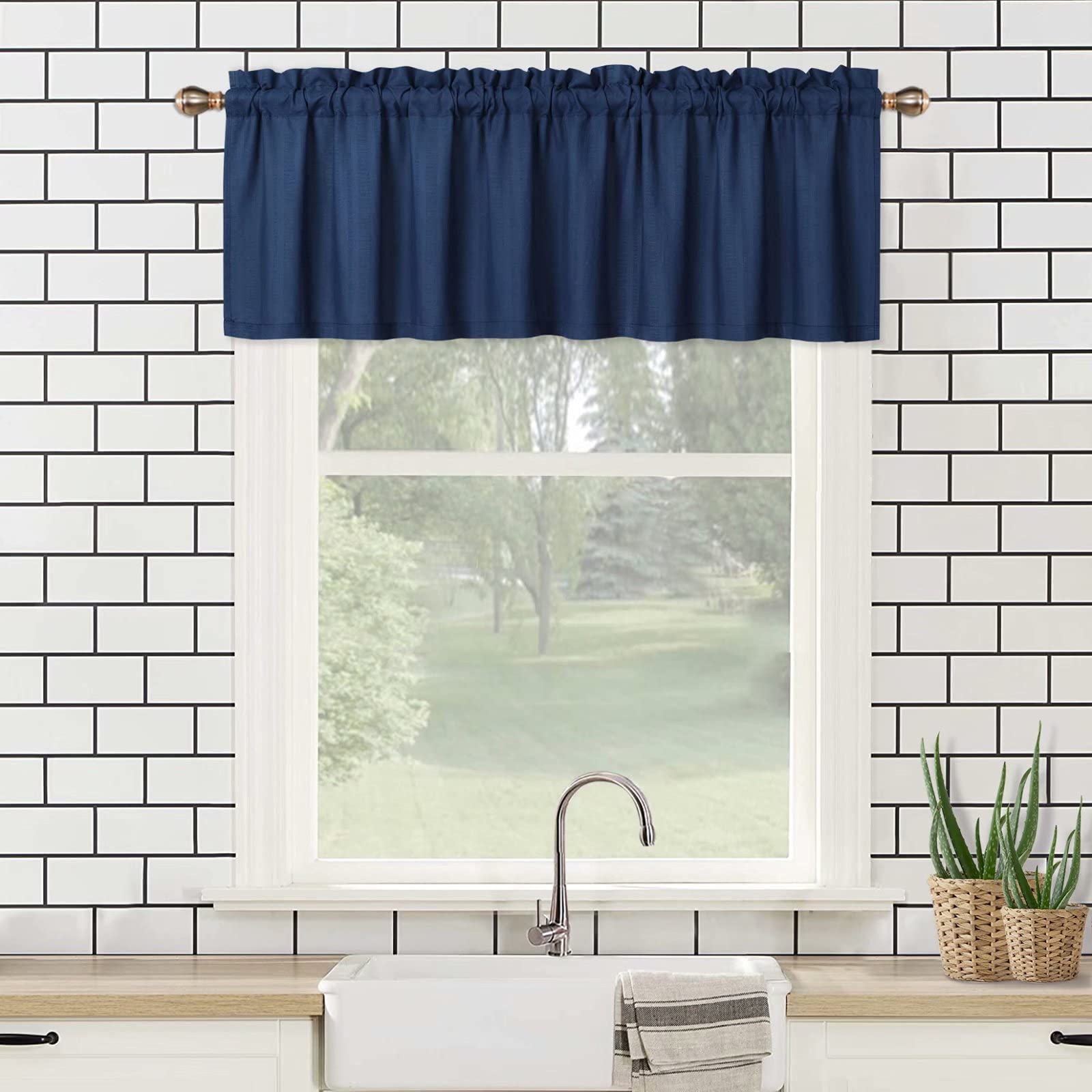CAROMIO Navy Blue Valance Curtains 60