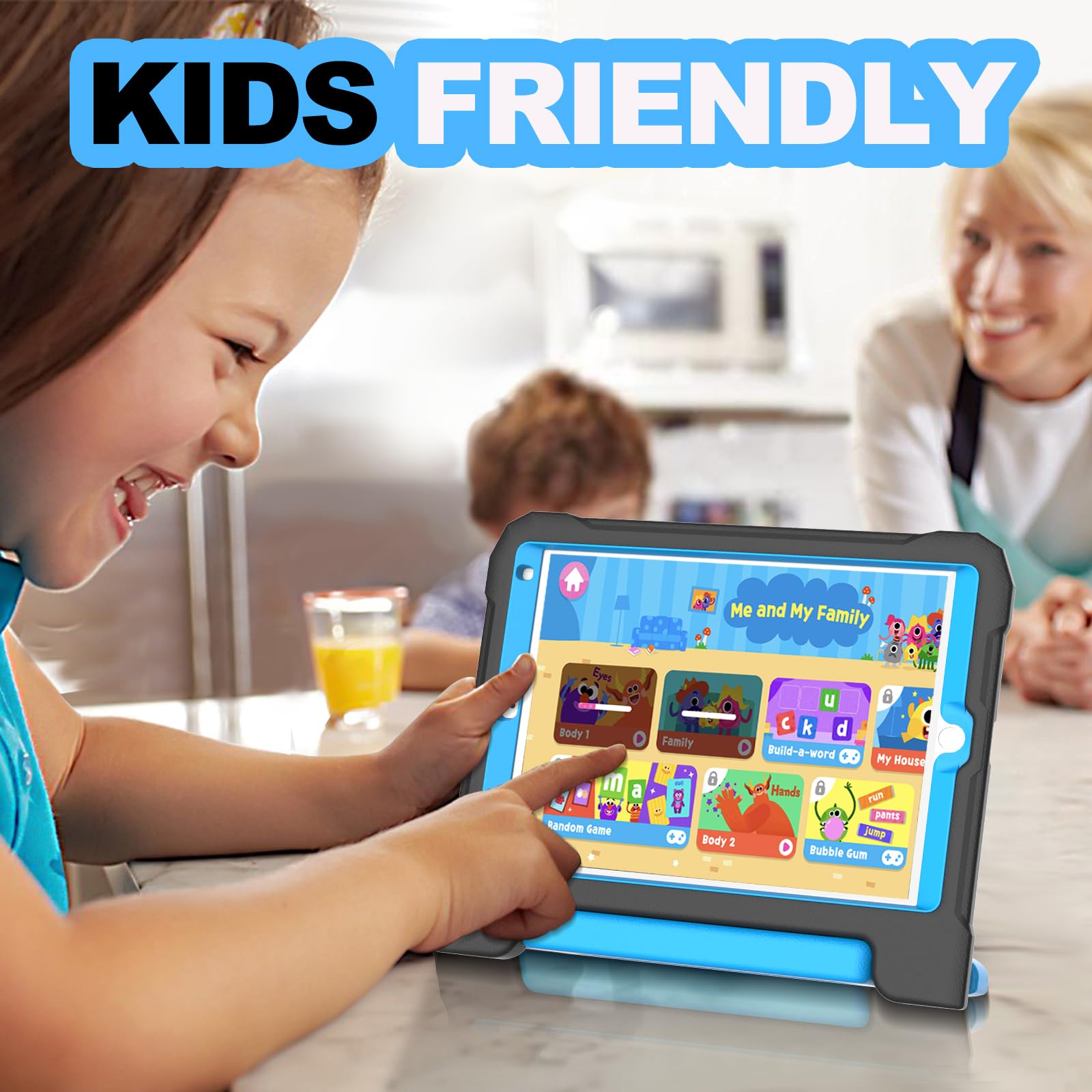 YIHE Shockproof Kids iPad Case for iPad 10.2 Inch 9th/8th/7th Gen (2021/2020/2019), iPad Pro 10.5 & iPad Air 3 - Durable Handle Stand Cover with Screen Protector (Black & Blue) | Perfect for School, Travel & Home Learning