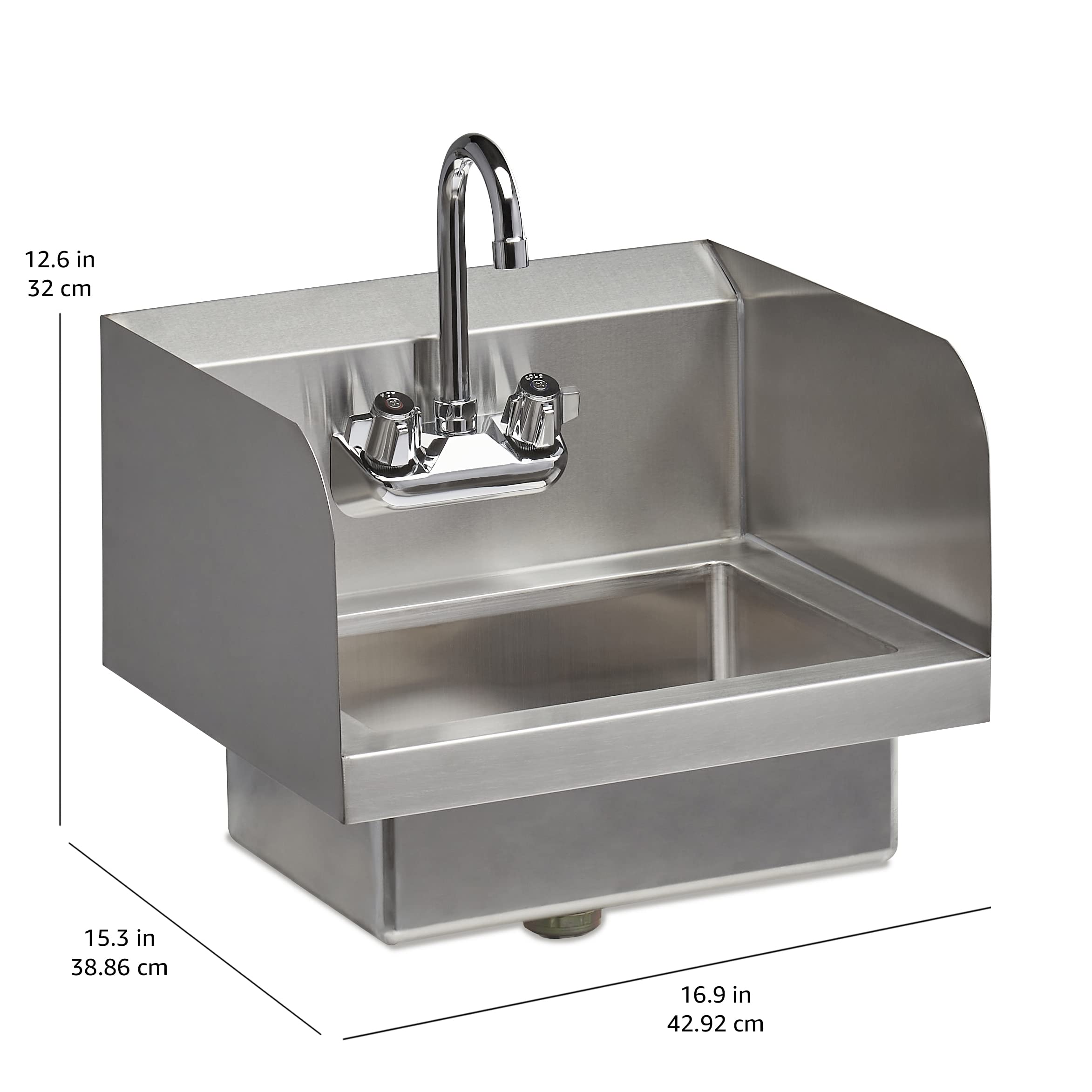 Premium 304 Stainless Steel Wall-Mounted Handmade Sink with Faucet & Side Splash - 17x15 Inch Commercial Restaurant Kitchen Sink for Home & Business Use - Durable Silver Basin for Washing, Food Prep & Hygiene Stations