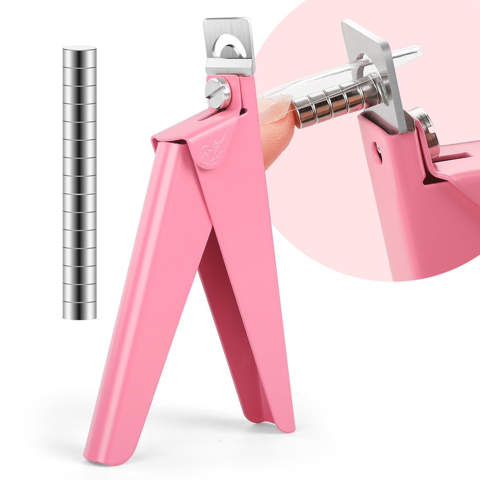 Premium Stainless Steel False Nail Clippers with 15Pcs Strong Magnets - Professional Acrylic Nail Cutter for Home Salon & Nail Art (Baby Pink) - Perfect for Manicures, Pedicures & DIY Nail Designs