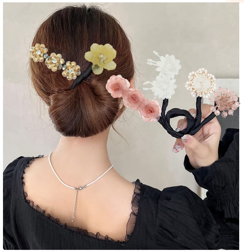 Elegant Shining Flower Hair Bun Maker with Scrunchies - Women's Hair Curler & Updo Styling Tool (Style 4) | Perfect for Weddings, Parties & Daily Hairstyles