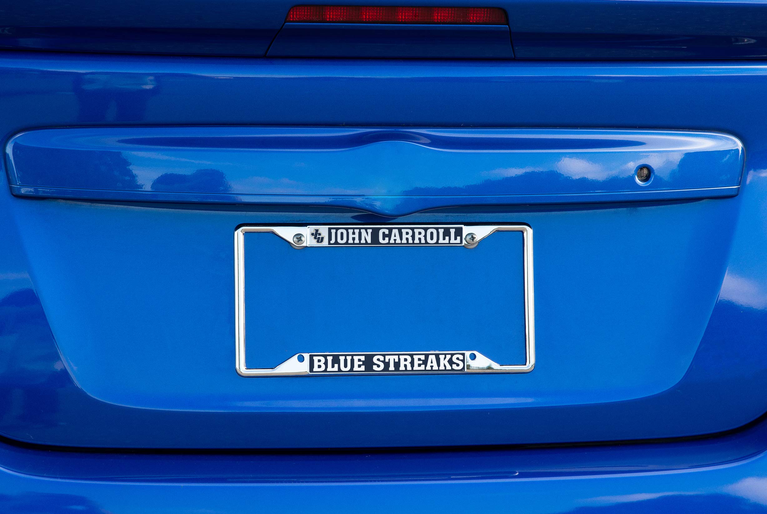 John Carroll University Blue Streaks Metal License Plate Frame - Desert Cactus Car Accessories for Front or Rear Bumper - Perfect for Alumni, Fans & Game Day Spirit (Mascot Design)