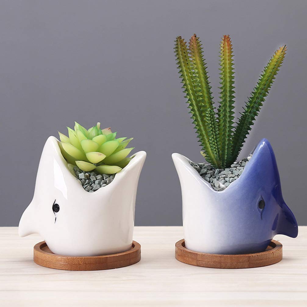 Stylish Hemoton Big Mouth Shark Planter - Ceramic Succulent & Bonsai Pot for Indoor Plants, Novelty Nautical Decor - Perfect for Home, Office, or Gift Giving